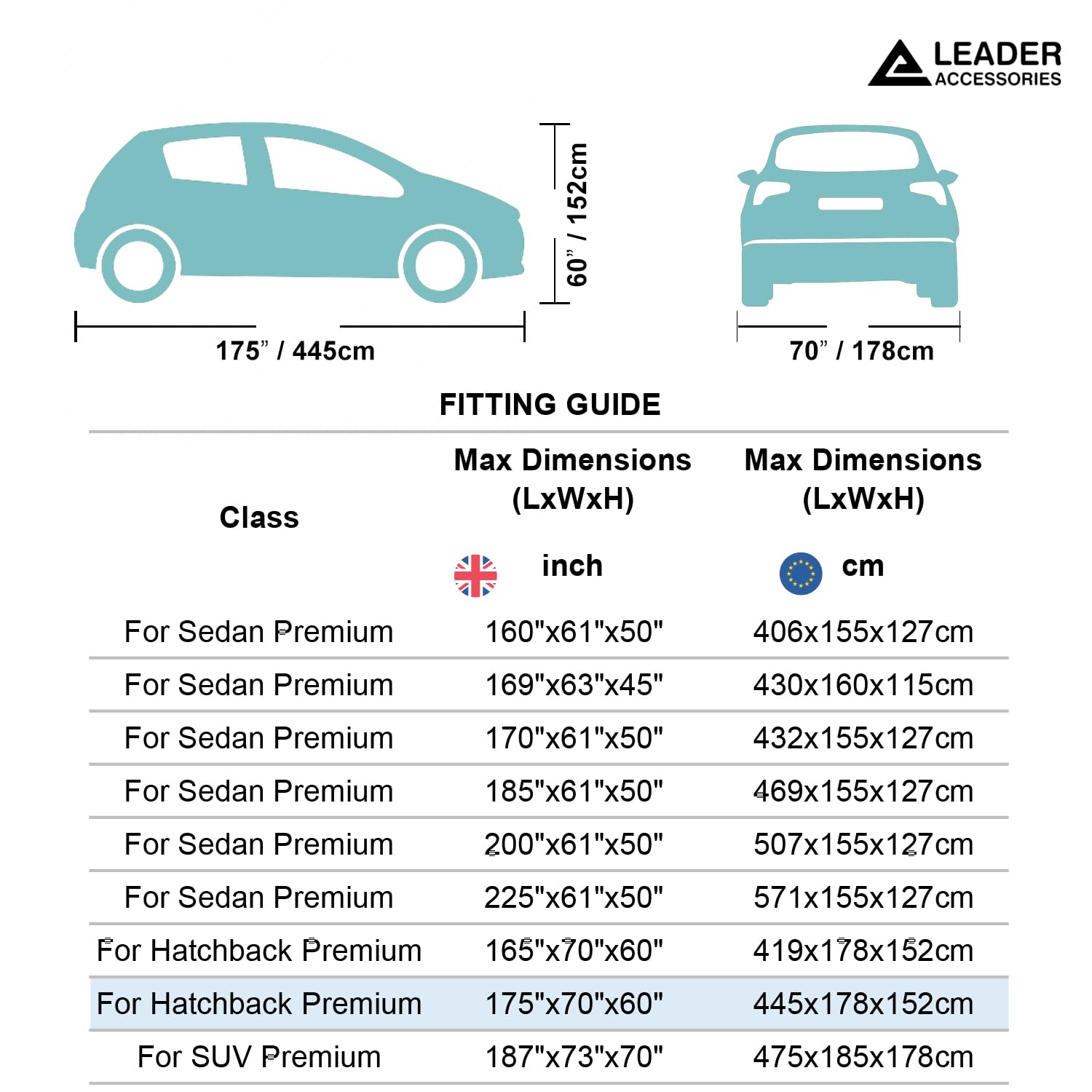 Leader Accessories Aggiornata Universale Telo Copriauto Impermeabile Antigraffio da Interno e Esterno,Telo Auto Traspirante Pieghevole,Telo Copertura per Hatchback,445x178x152cm Grigio | Adatto a hatchback standard (445x178x152cm), impermeabile, traspiran