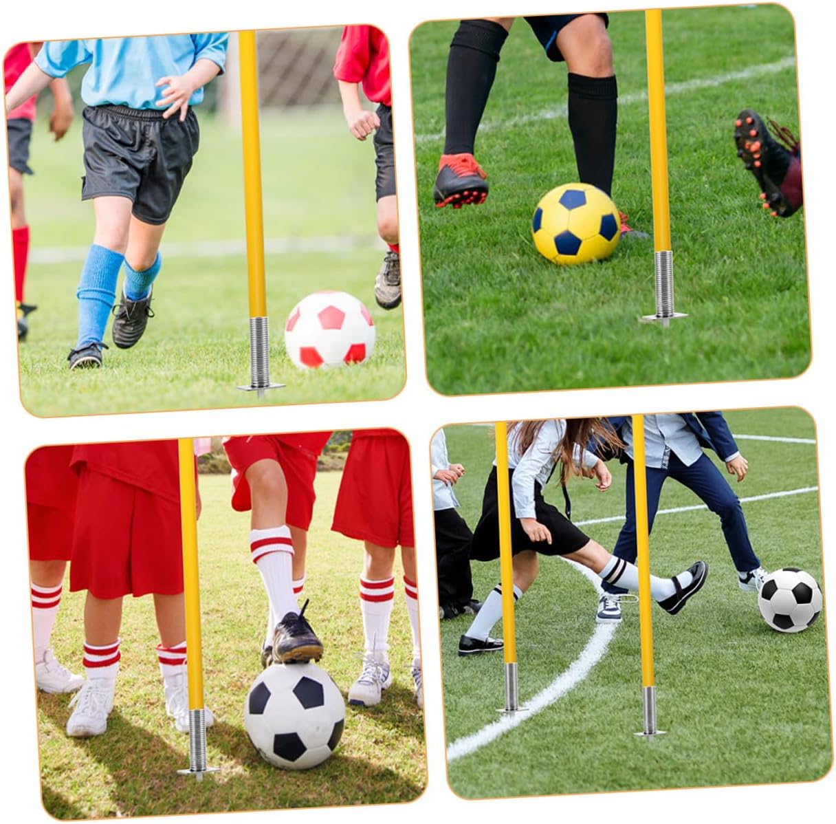 VICASKY 4pcs Spring-Loaded Soccer Flagpole Base with Ground Stakes for Football Training, Sturdy Soccer Training Ground Nail Set for Field Marking Equipment