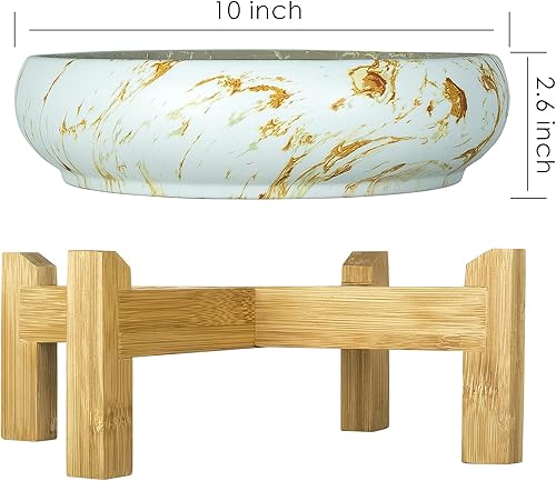 Miniatura 9 de ARTKETTY Maceta para suculentas, maceta grande para suculentas con drenaje, maceta redonda de mármol, bonsái con soporte de bambú, macetas de