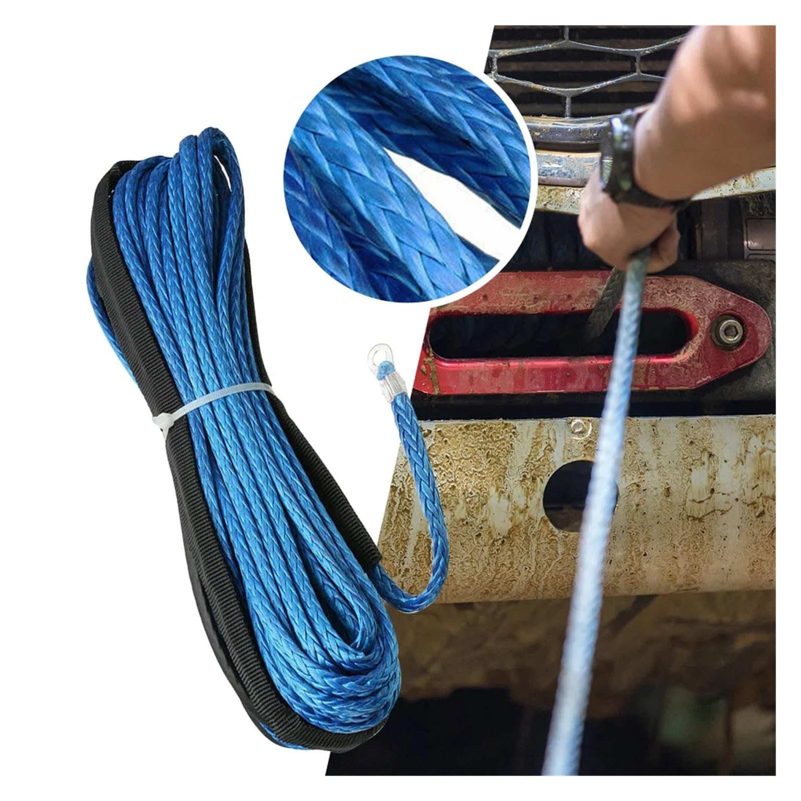 Kabel Sznurkowy 7700LBs Syntetyczna Lina Holownicza 15M Myjnia Samochodowa Konserwacja Sznurek Wciągarki Do ATV UTV Off Road Solidna I Niezawodna(Blue)