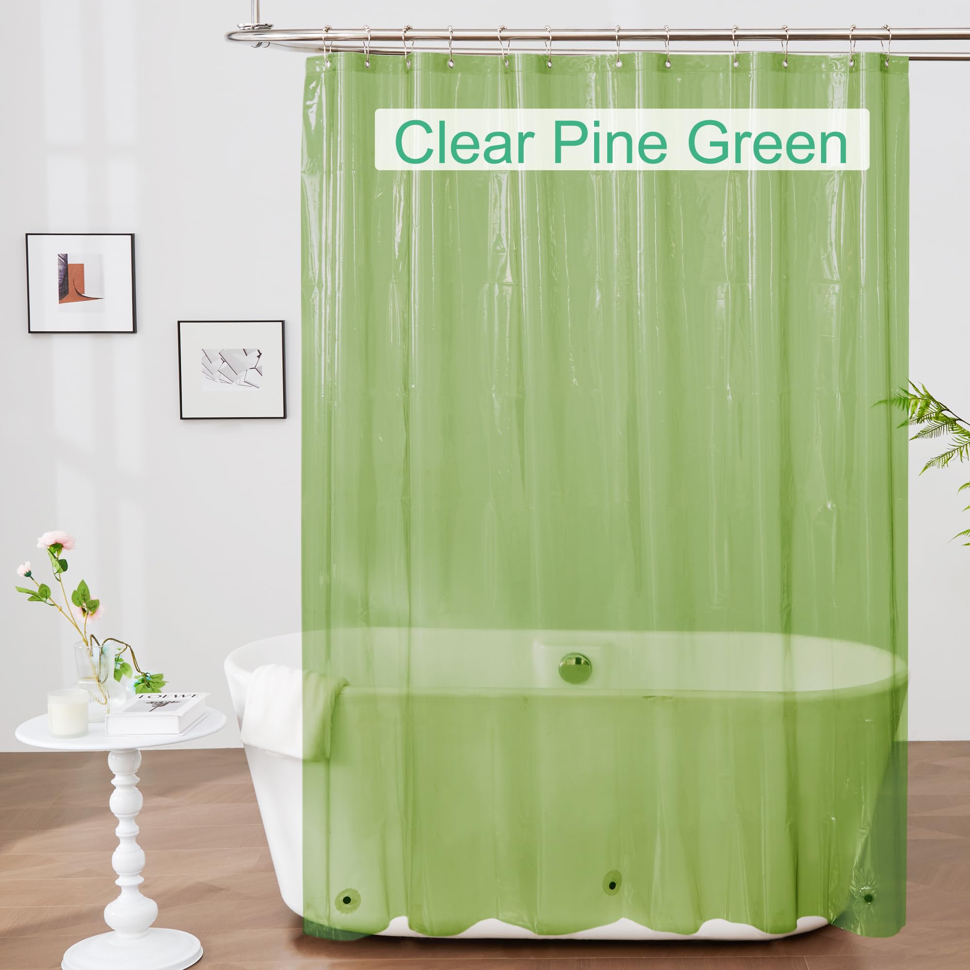 Mrs Awesome Transparenter grüner Duschvorhang mit 3 Magneten, 182,9 x 182,9 cm, hochwertiger, Flexibler Stabiler Kunststoff-Duschvorhang für Badezimmer, wasserdicht, Grün transparent