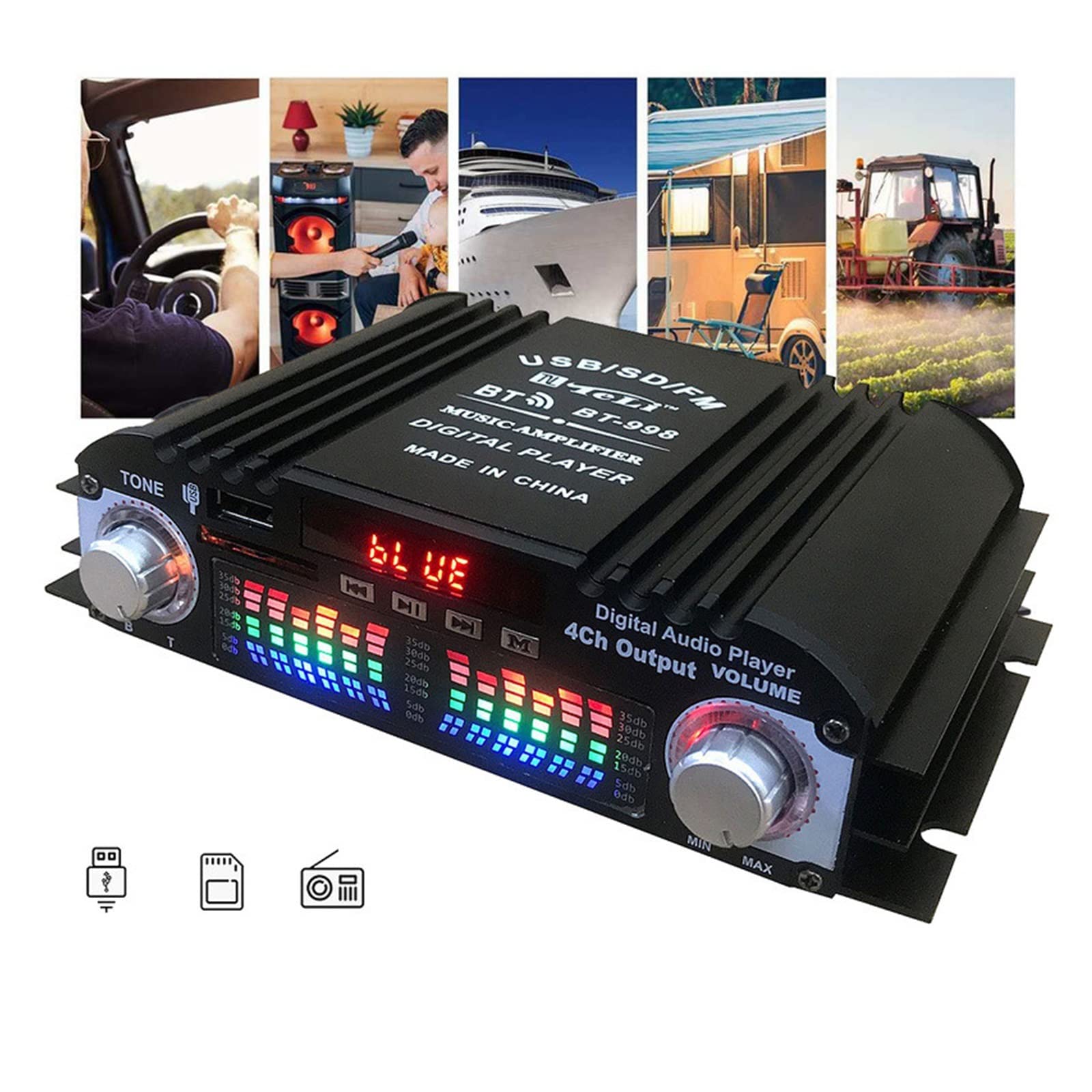 Amplificateur Audio, 12V 4 canaux voiture amplificateur Subwoofer amplificateur stéréo boîte 4 canaux vocaux lecteur Amplificador