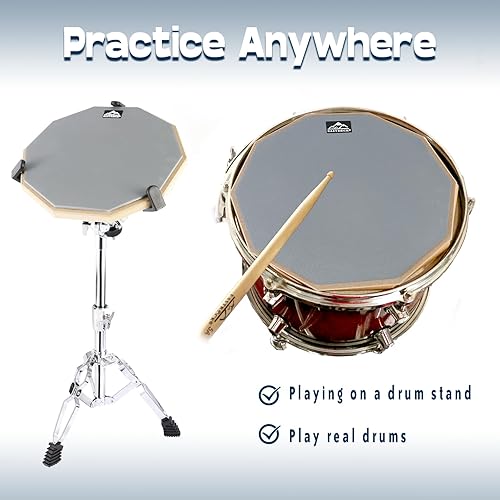 Miniatura 7 de EASTROCK Tambor de práctica, almohadilla silenciosa de doble cara de 12 pulgadas, tambor de goma con baquetas y bolsa de almacenamiento para