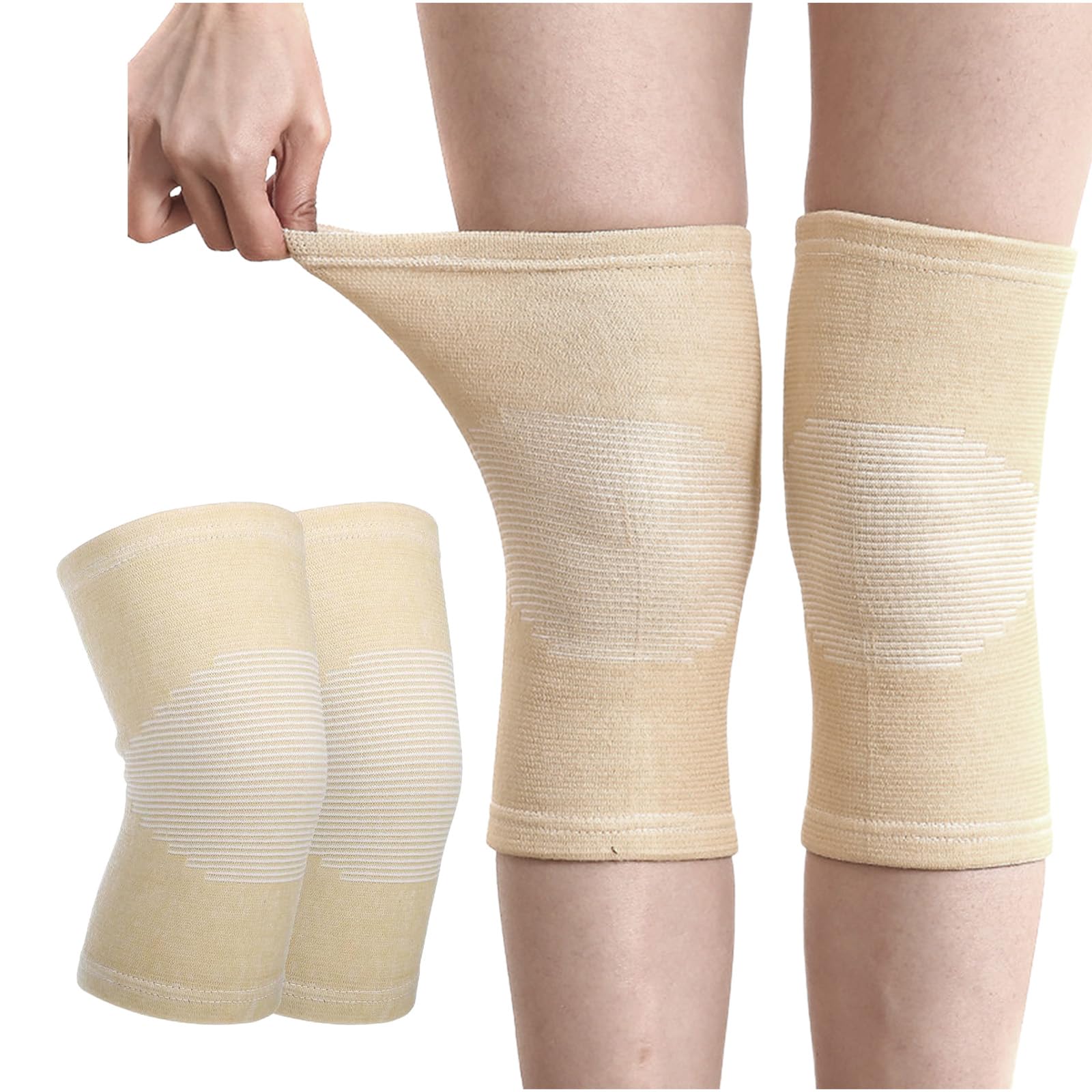 VASANA 1 paio di ginocchiere elastiche a compressione, unisex, per sport, basket, danza, ciclismo, arrampicata, yoga (beige), Colore della pelle, M