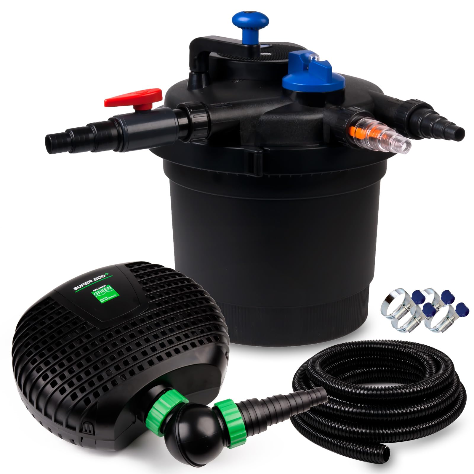 Wagner Green Teichfilter-Set GPF 5000 | Druckfilter Komplettset mit Pumpe 22 Watt, UVC Teichklärer Lampe und Teichschlauch