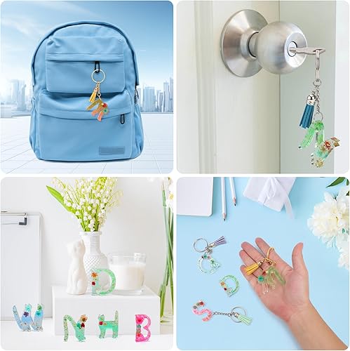 Miniatura 6 de Moldes de resina para llavero del alfabeto con agujero, lindos moldes de silicona con forma de gato para epoxi, moldes de resina del alfabeto