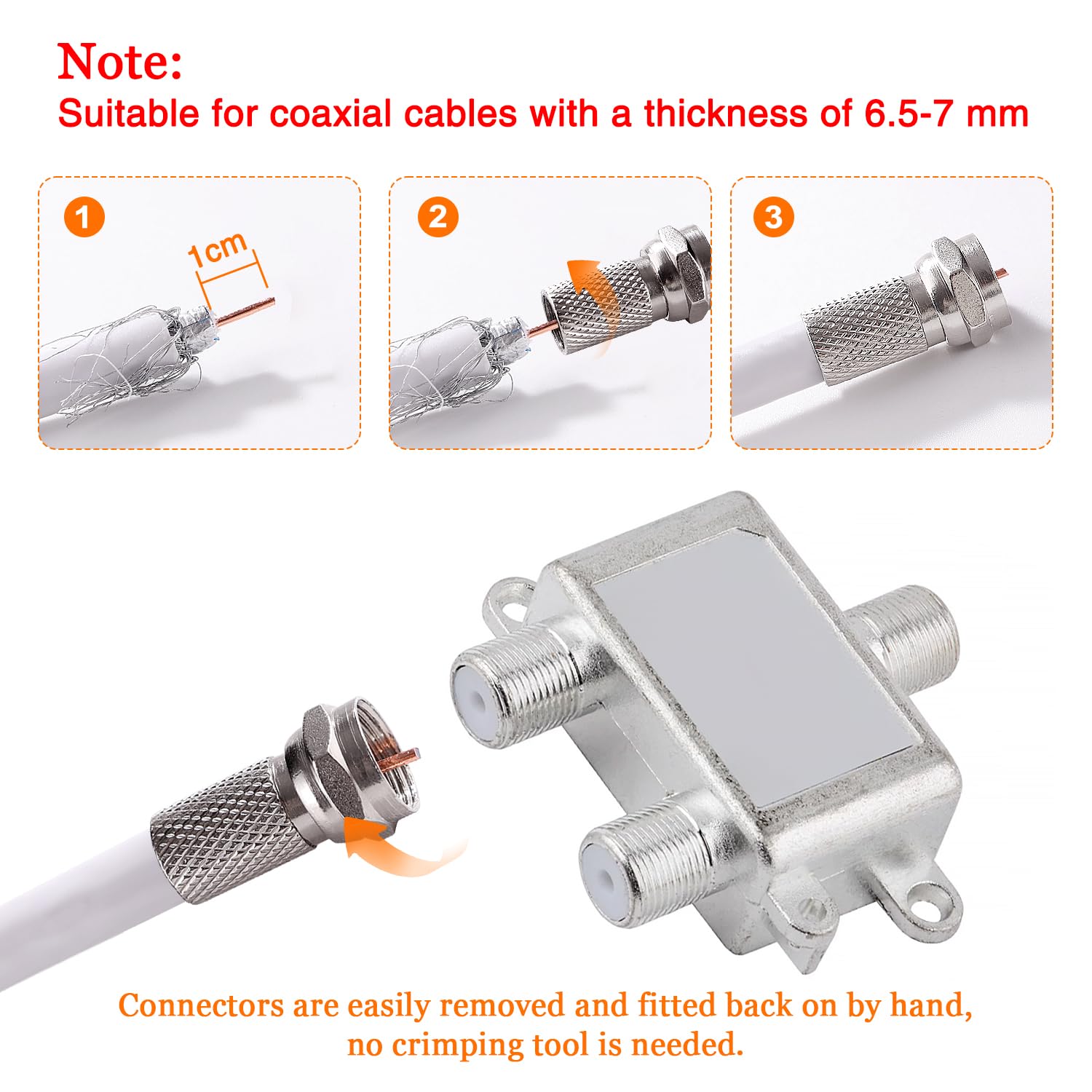 Connecteurs à Vis de Type F pour Câble Coaxial RG6, Argent, 10 Pièces