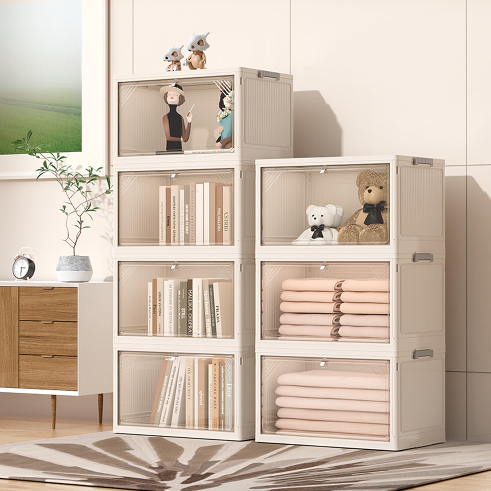 Ergocar Caja de Almacenamiento de Plástico Plegable, Cajas de Almacenamiento Durable Apilables con Tapas, Gran Capacidad Cajas de Almacenamiento, para Dormitorios, Salas de Estar