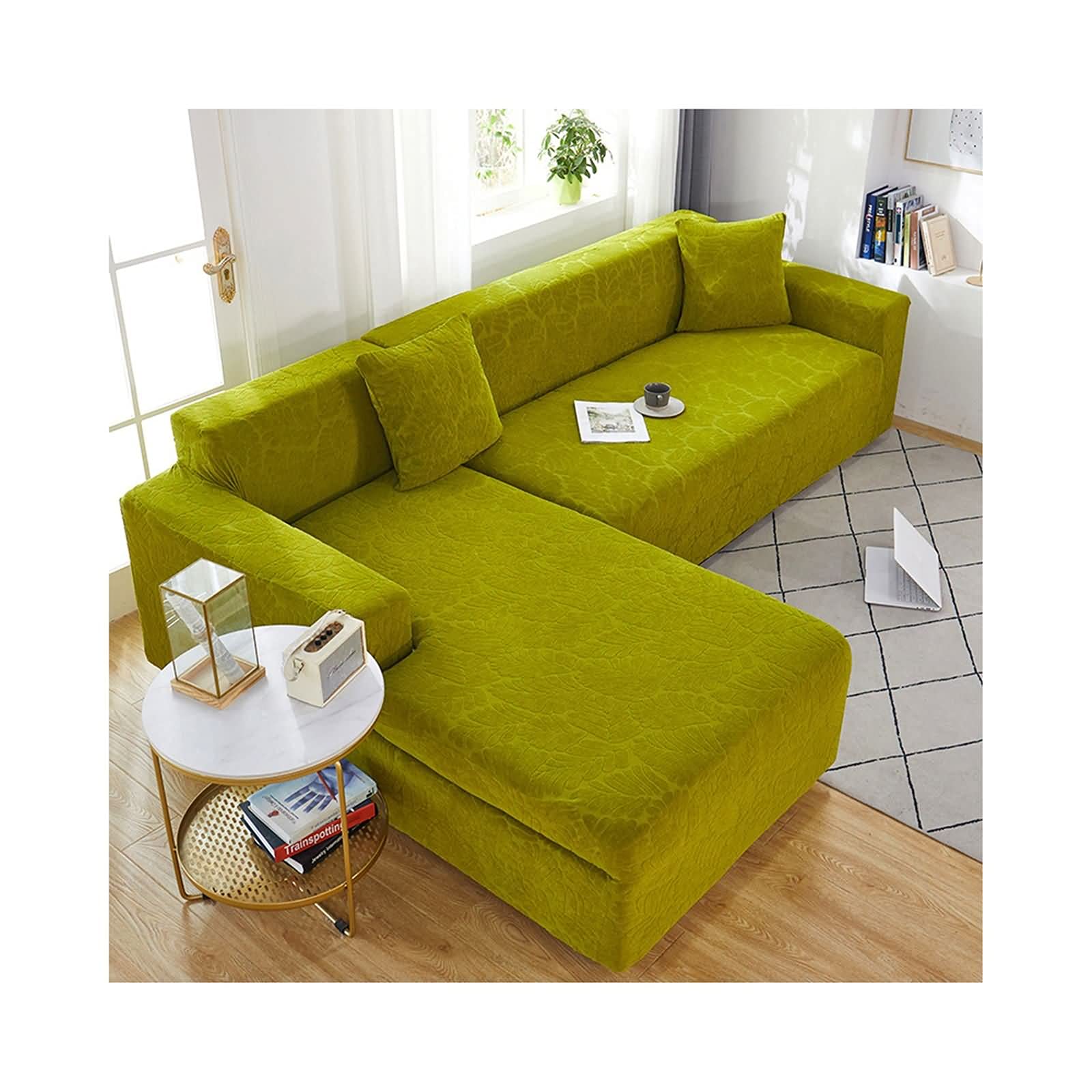 Revêtement de canapé 4 places jaune vert housse de sofa extensible