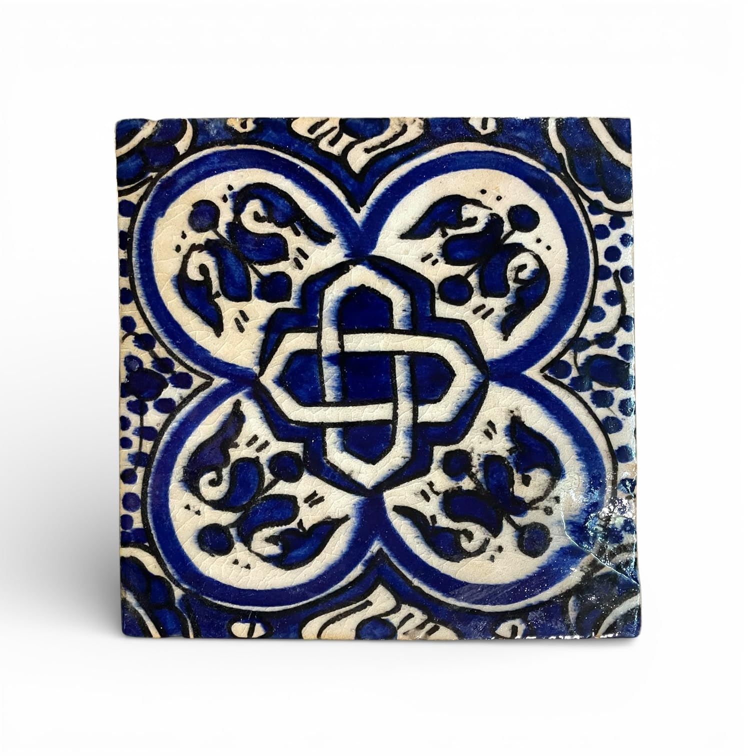 Azulejos marroquíes pintados a mano, cerámica artesanal de Fes, azul y blanco, 15 x 15 cm, juego de 4, estilo mediterráneo boho