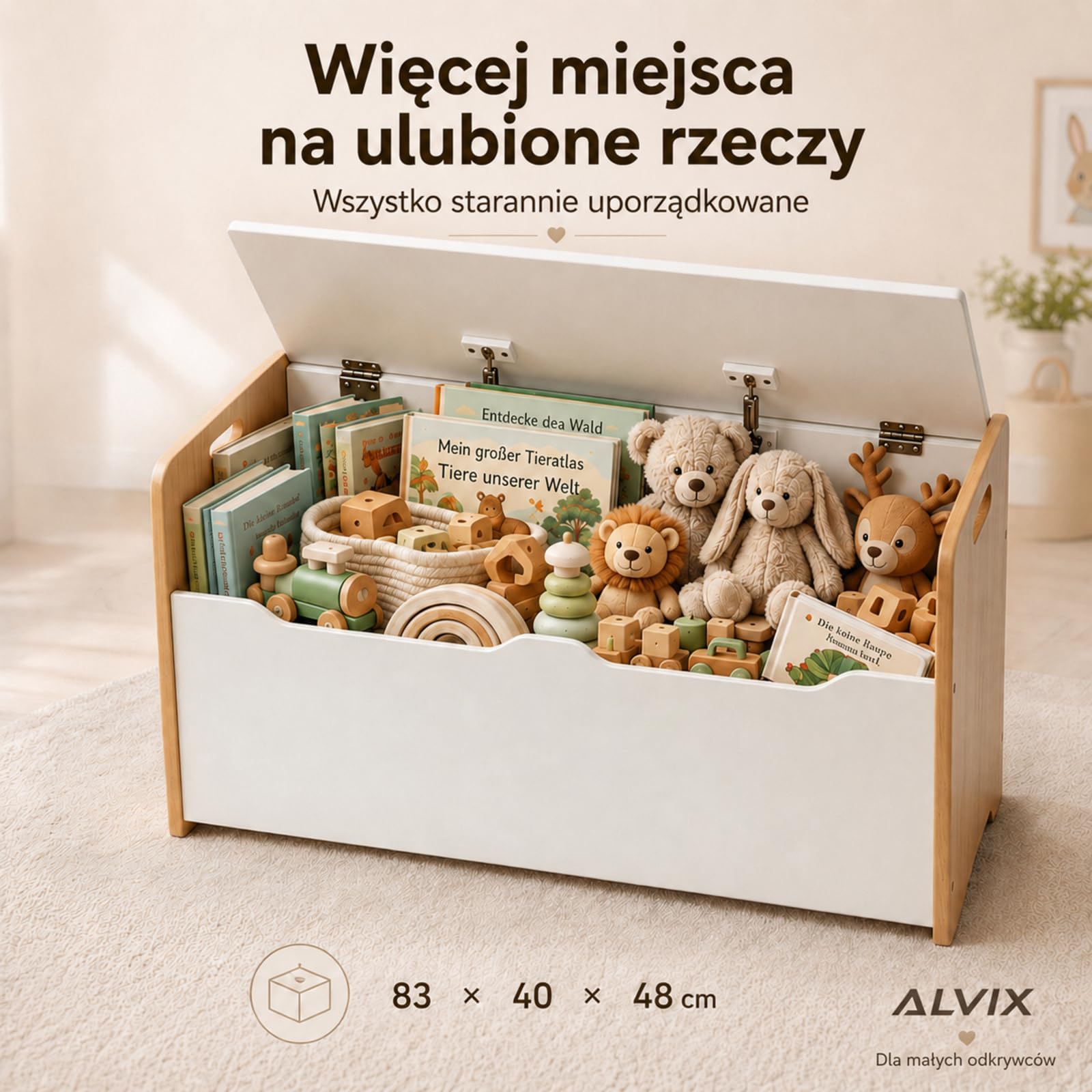 ALVIX Skrzynia na zabawki, ławka dziecięca z miejscem do przechowywania, do przechowywania zabawek