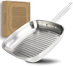 DIVORY Grill Pan Grooved 28 x 28 cm, Uncoated Steak Pan Made of Stainless Steel - Induction, Oven-Safe and Suitable for All Types of Cookers, PTFE and PFOA (PURA, 28 cm)