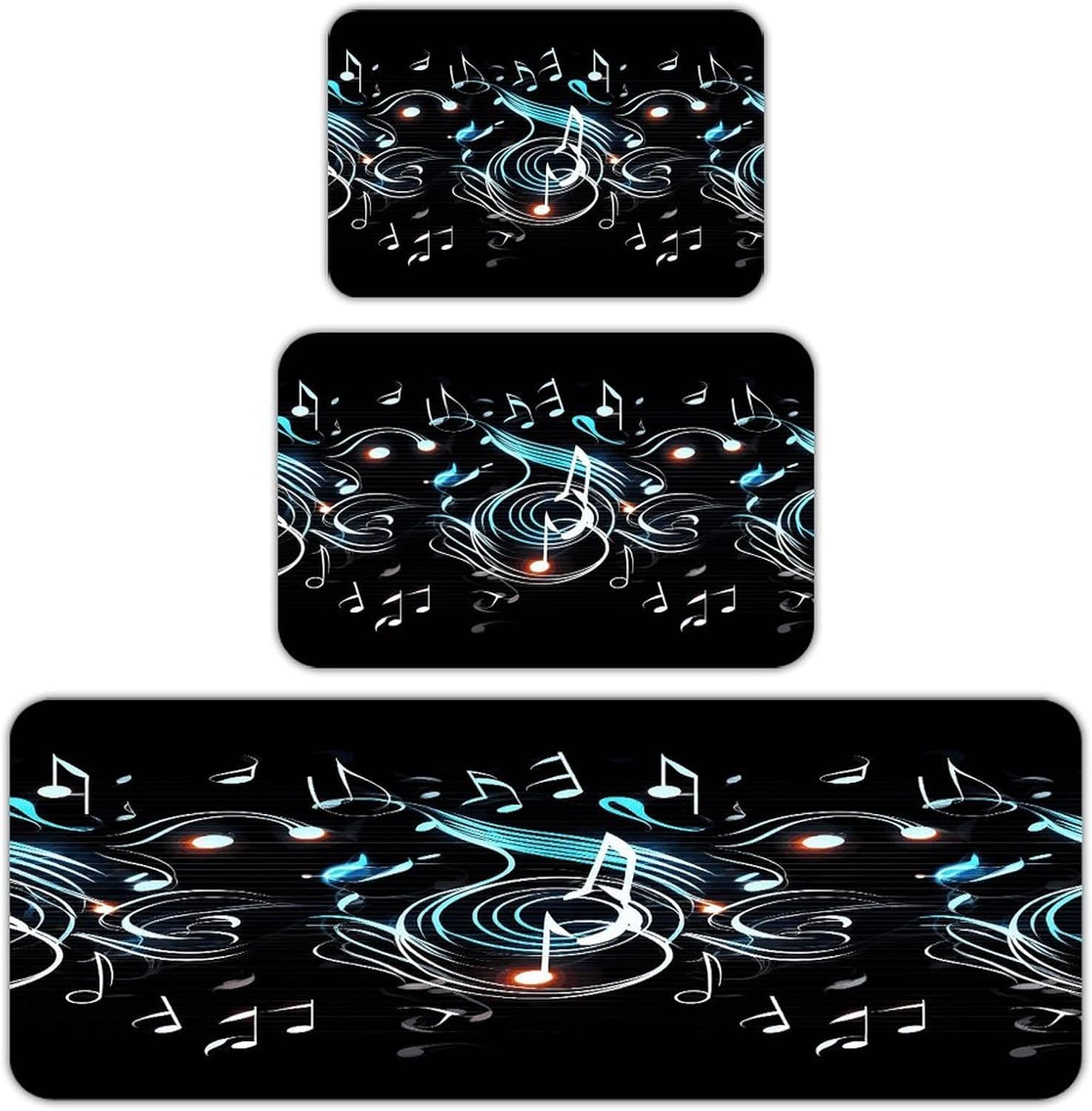 Music Note Kitchen Rugs Sets of 3 Non Slip Kitchen Mat for Floor Comfort Standing Rug and Mats Thick Cushioned Long Area Carpets for Laundry Room Entryway