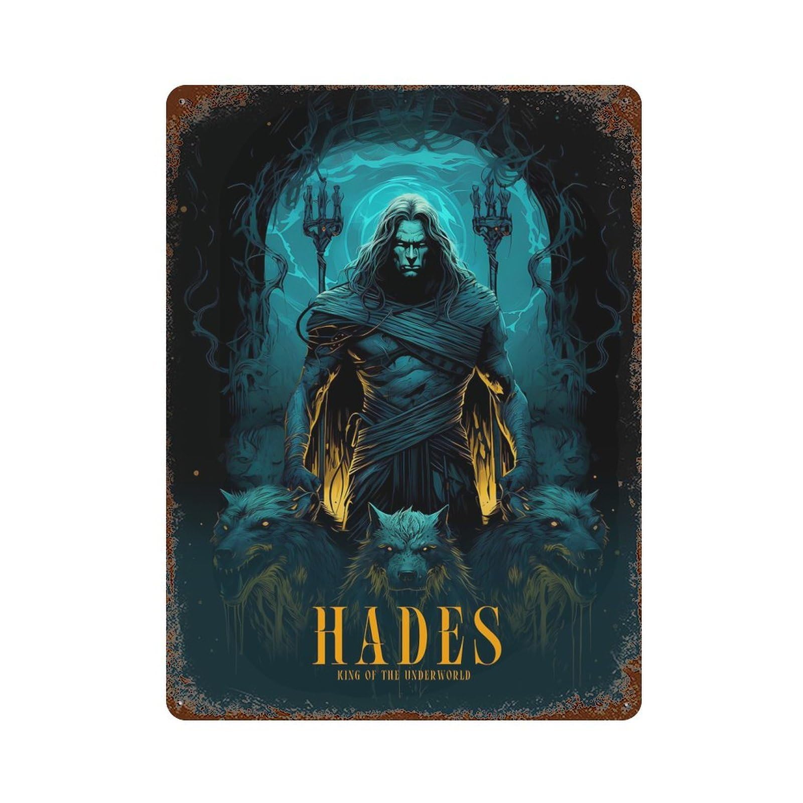 Vintage Rust Metal Sign with Hades Design 15.7"x11.8", for Garage, Bar And Workshop Decor, Retro Wall Decor