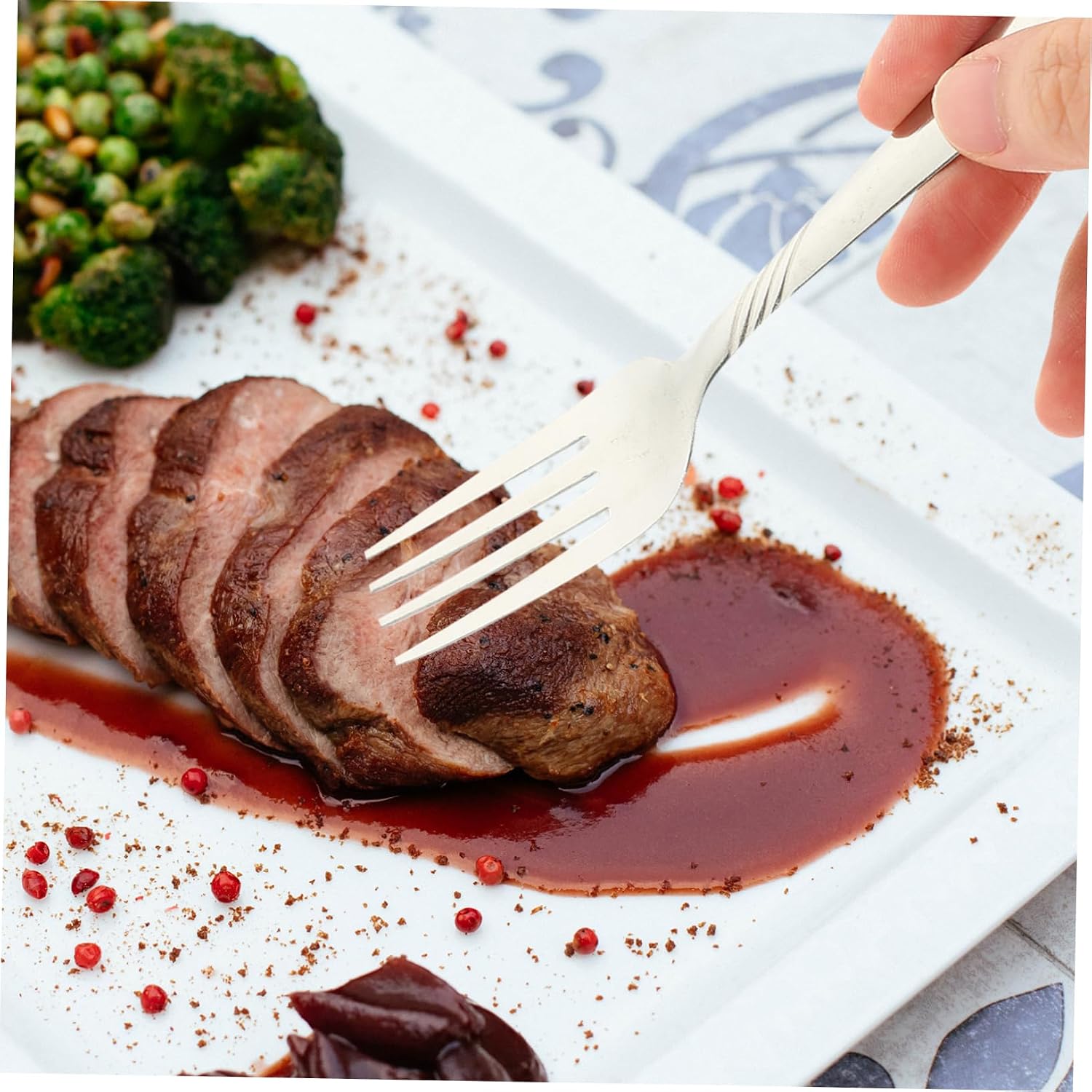 SOLUSTRE 8pcs Creative Patterned Stainless Steel Fork Set Multi-Purpose Dinner and Steak Forks for Home and Restaurant Use Dishwasher Safe