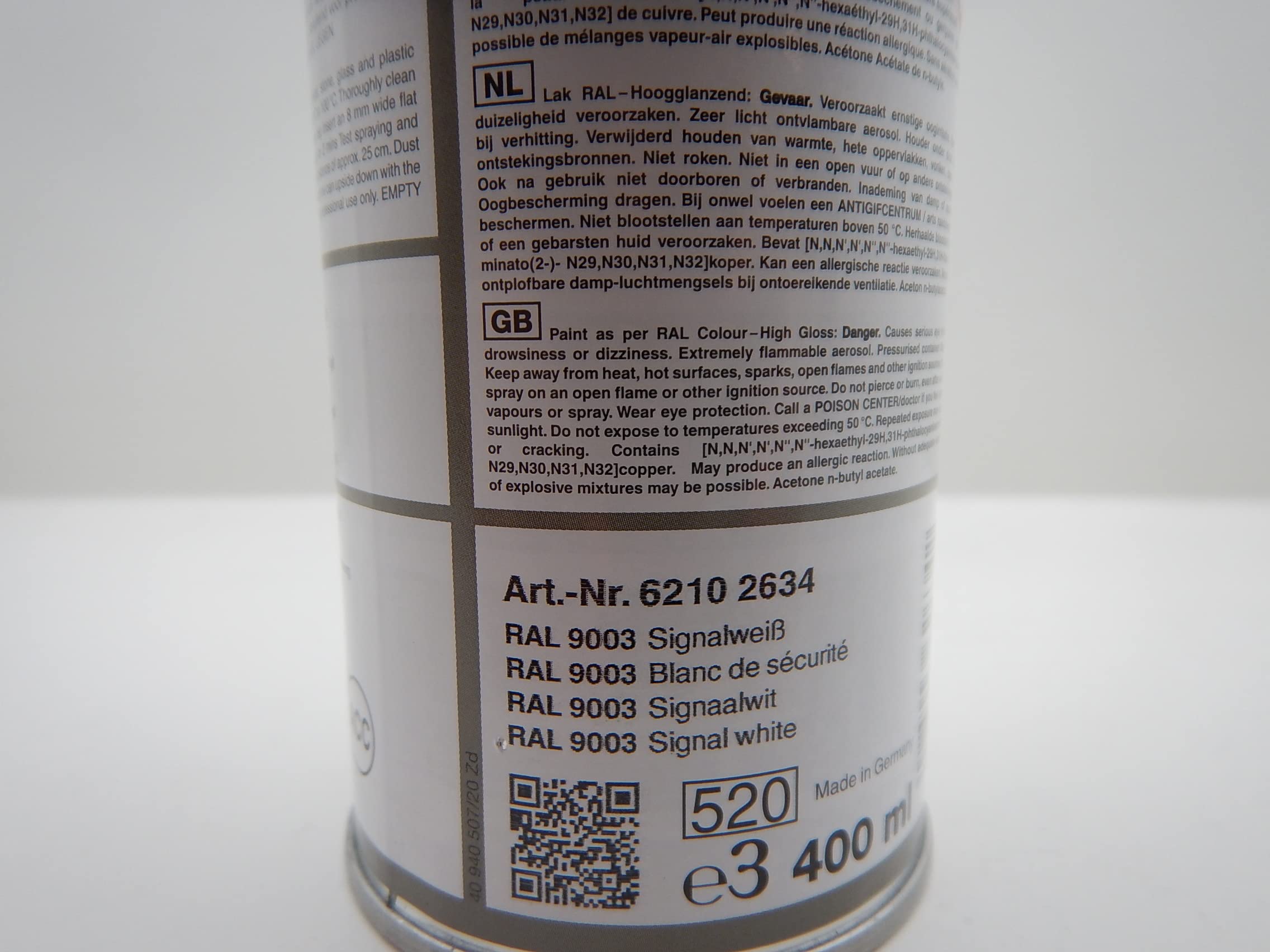 Förch Lackspray SIGNALWEISS RAL 9003 – 400 Ml Dose Mit Flächensprühkopf