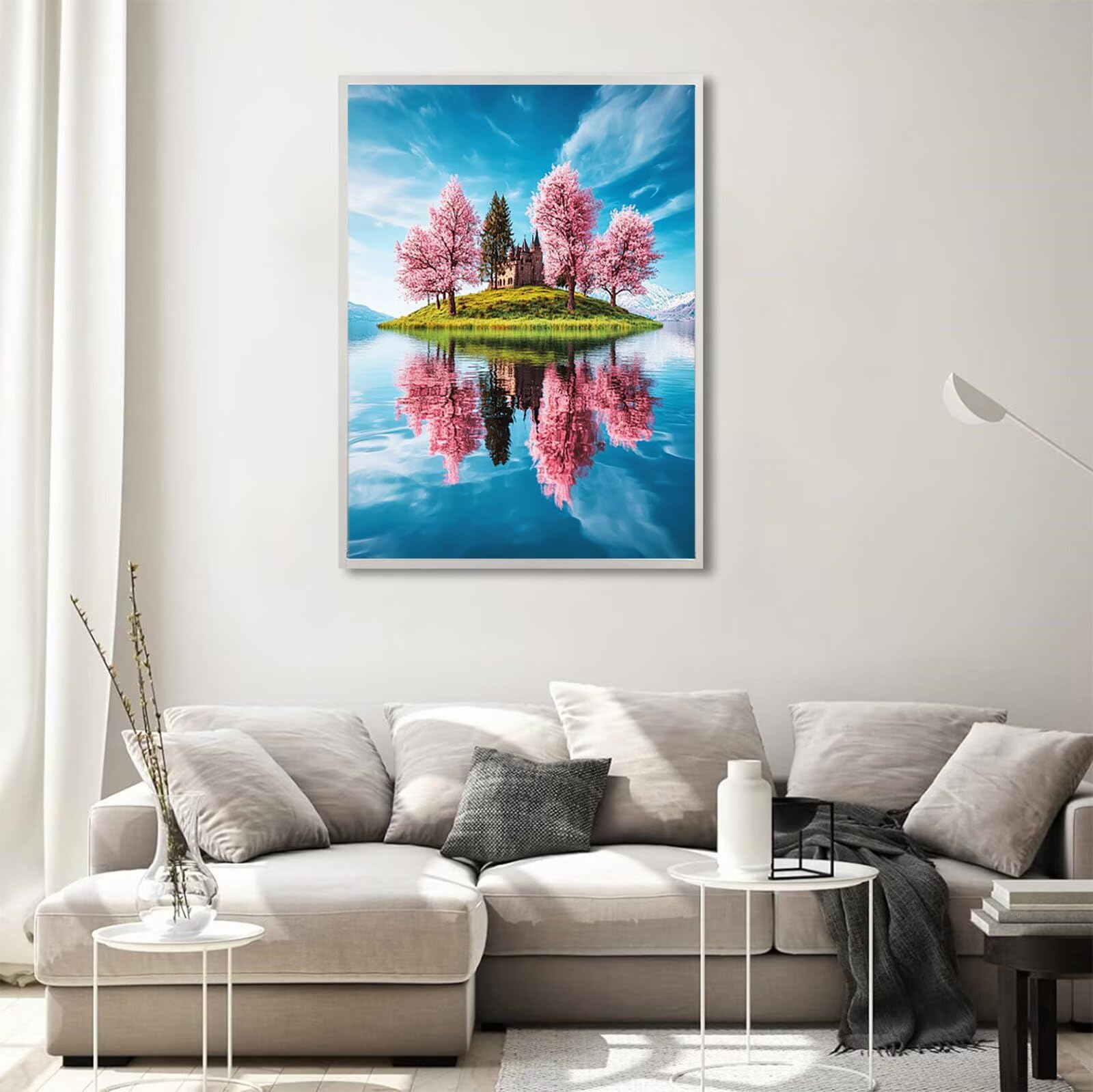 Diamond Painting Blau, Landschaft Diamond Painting Erwachsene 5D Eckige Steine Full Drill Diamond-painting, Kreuzstich Bastelset Kreativ Set für Erwachsene, Home Wand Dekor, Geschenke 60x90cm,Model694