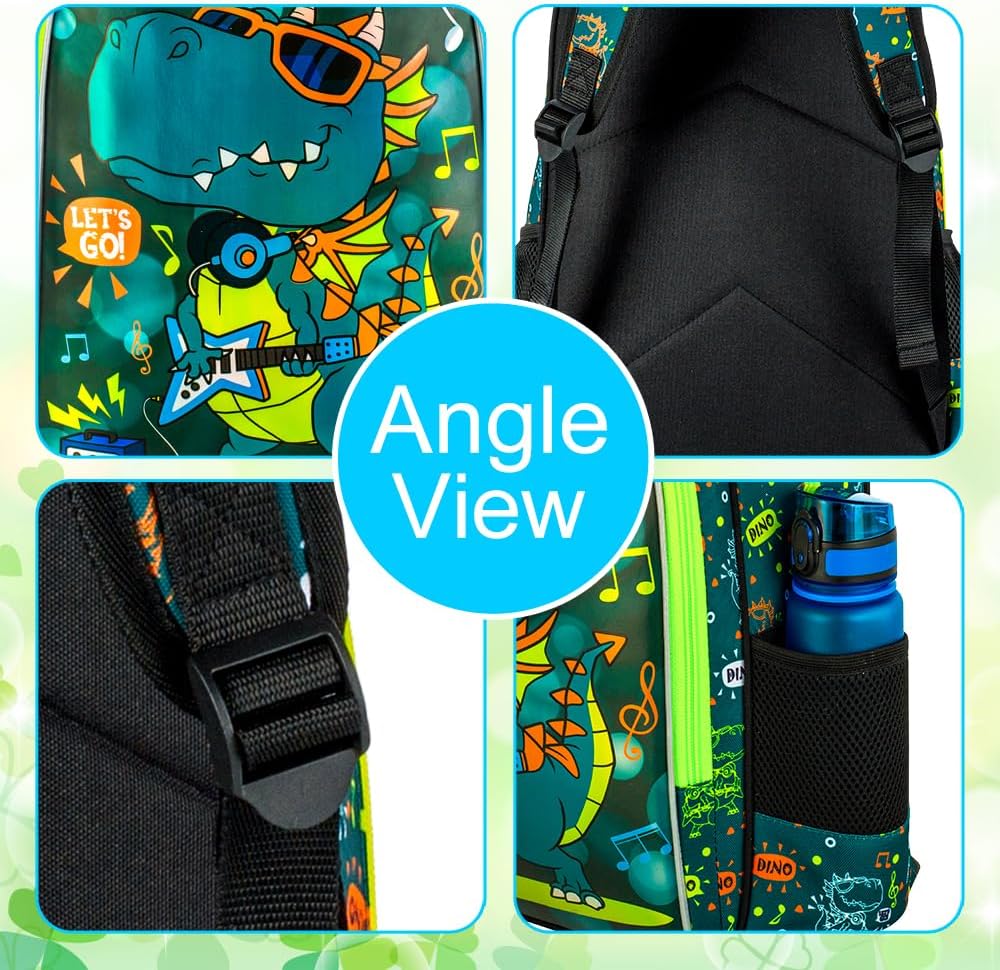 16" Dinosaur Backpack for Boy, 3Pcs Kids School Bookbag for Elementary Preschool Kindergarten, School Backpacks with Lunch Box(Green) - Image 6