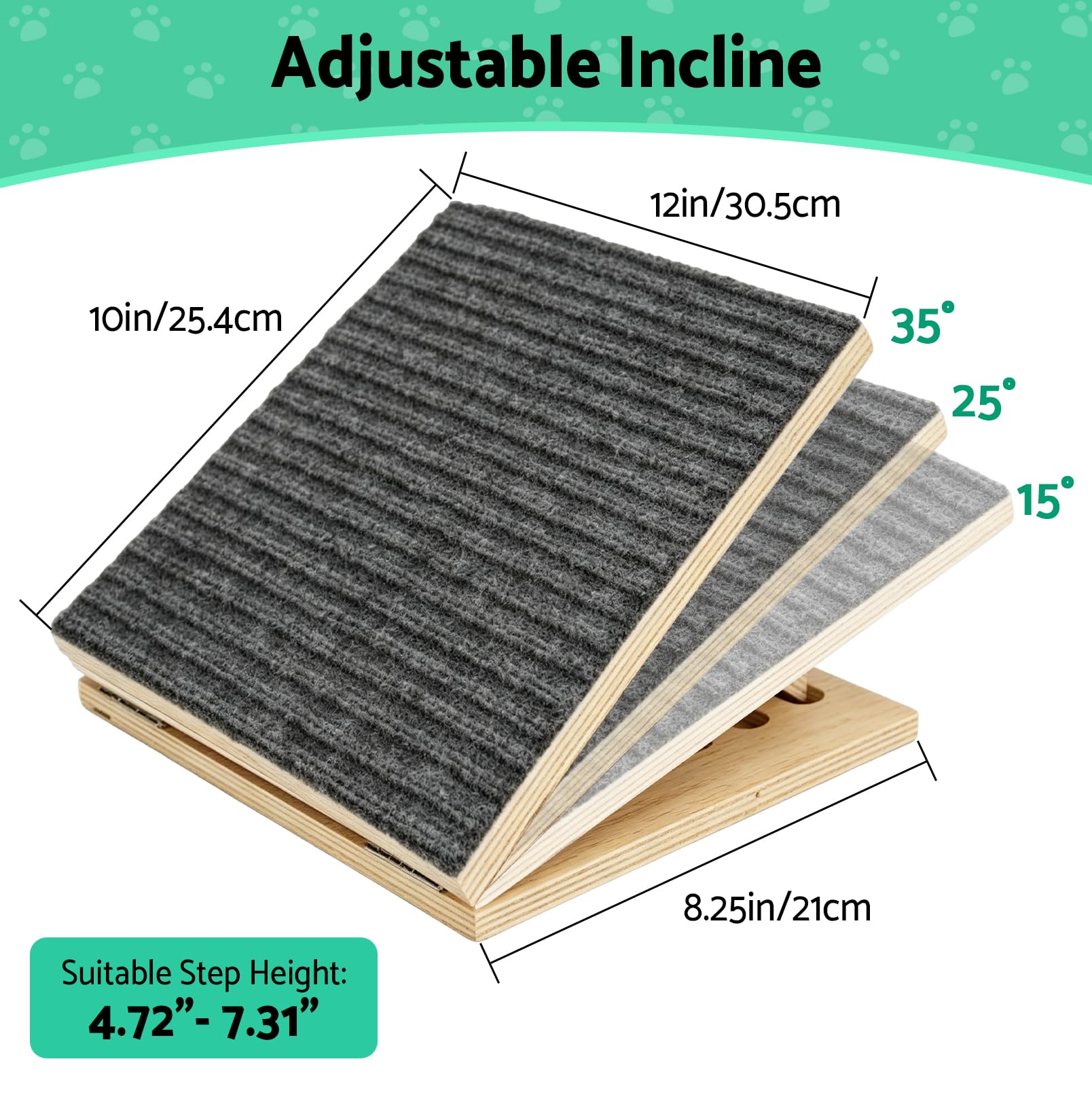 Lot de 4 rampes pour chien, réglables en hauteur, avec surface de tapis antidérapante et rembourrage, en bois, pour petits et grands chiens