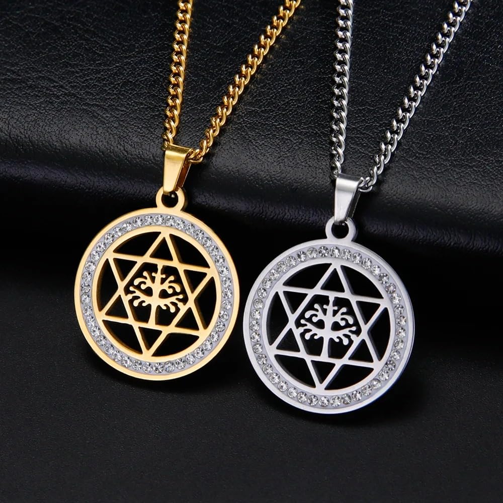 Accessori per ragazze Collana Stella di David per donne e uomini, Ciondolo cavo rotondo esagramma in argento sterling 925 con zirconi, Donne ebree,