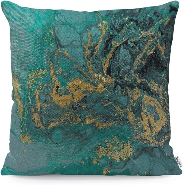 WONDERTIFY Marble Cushion Cover Acrylic Nature Blue Marbling Texture Decorative Throw Pillow Covers, Sofa Pillow Case Golden Glitter 45X45 Cm