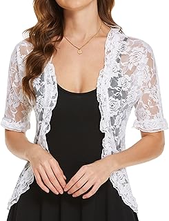 ELESOL Womens Lace Shrug Bolero Cardigan with Half Sleeve Elegant Ruffle Open Front for Evening Dresses