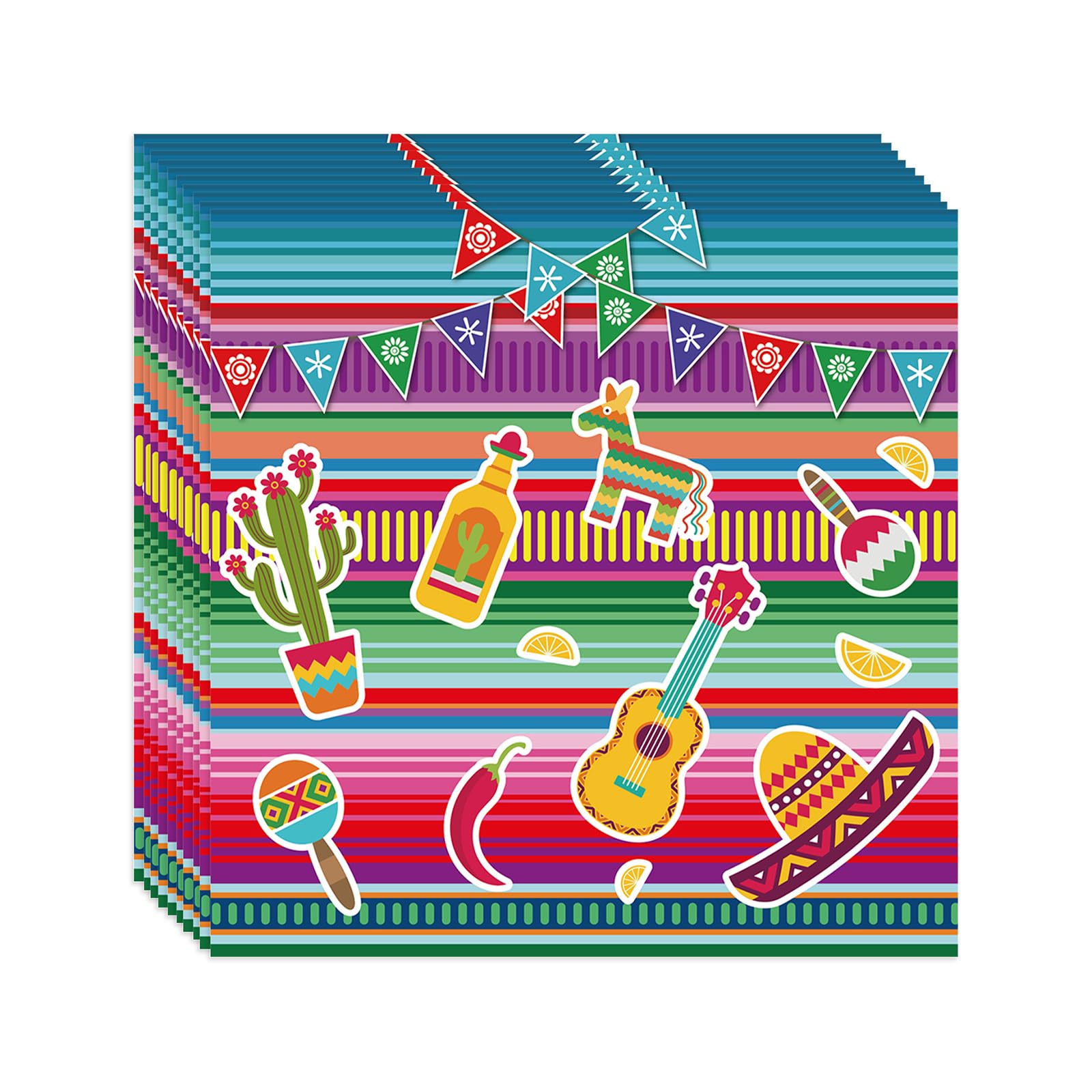 24Sheet Mexican Fiesta Party Napkins, 33x33 cm, Cactus Horse Banner Pattern Serviettes, Colorful Paper Napkin Lunch Dinner, Skull Day of The Dead, Birthday Baby Shower Party Supplies (Blue)