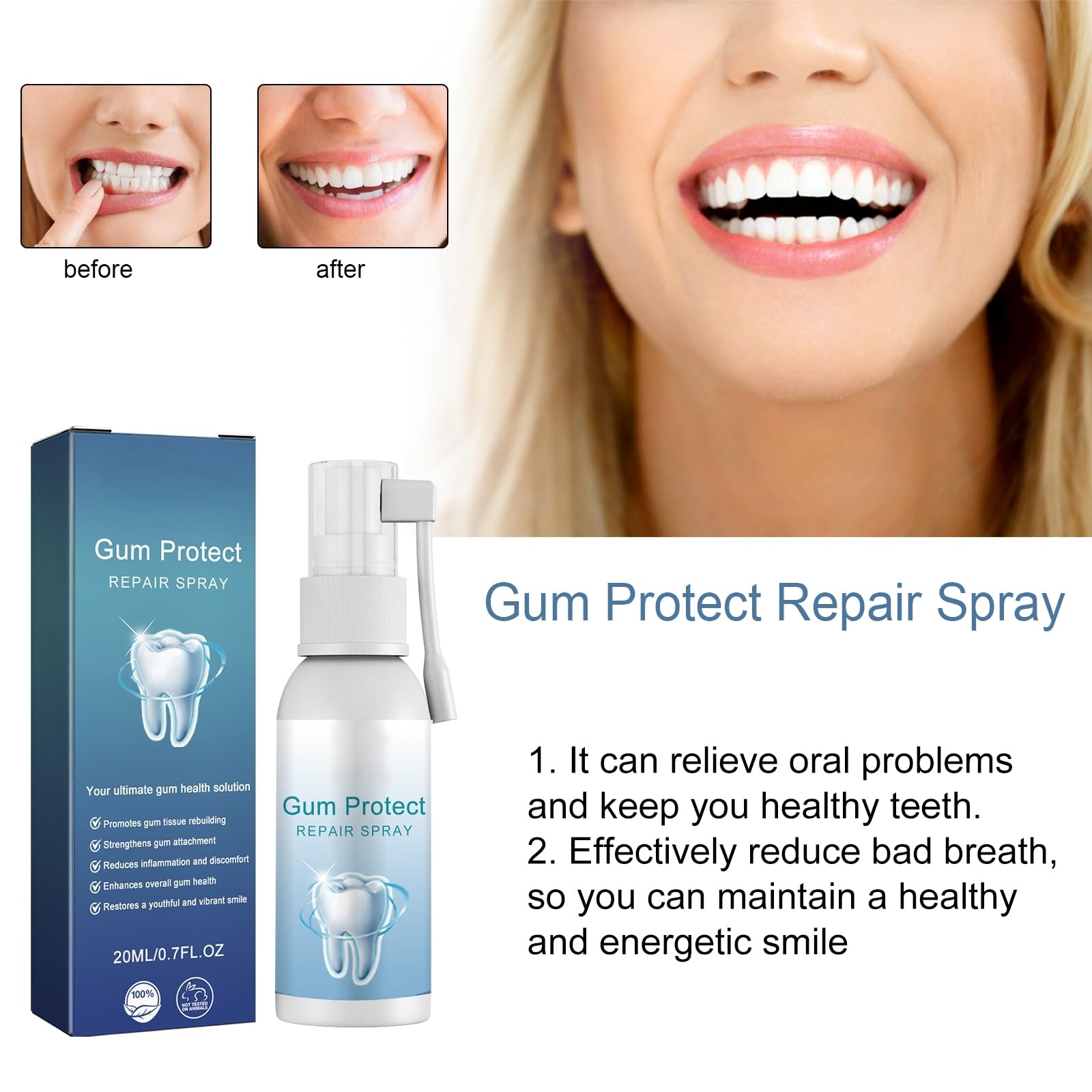 Trattamento riparatore per gengive retratte, spray antidolorifico dentale, spray orale alla propoli, sollievo dal mal di denti, lenimento rapido delle gengive, attenuazione (8 pezzi)
