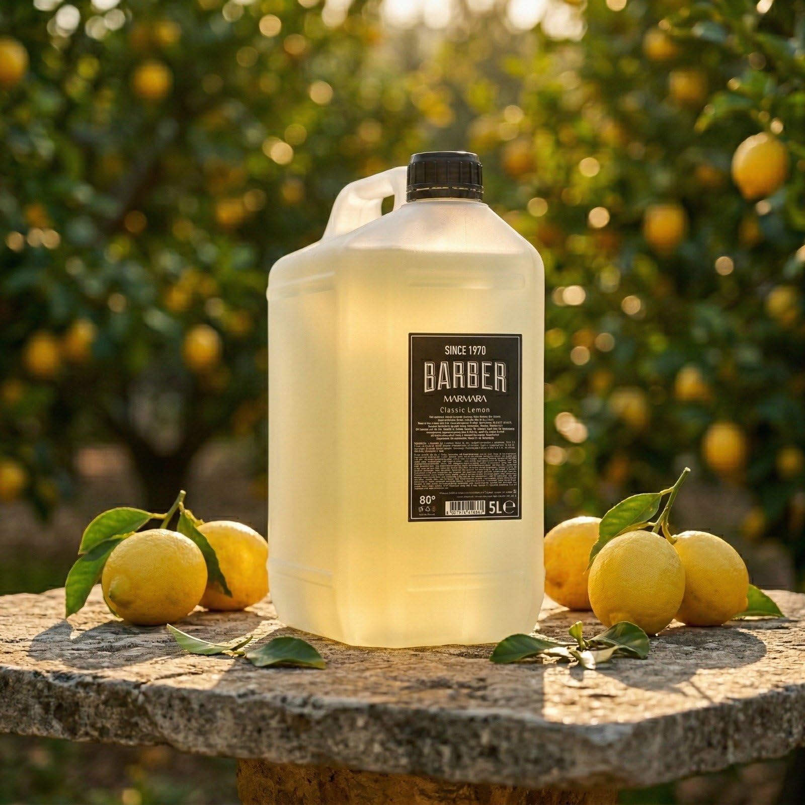 BARBER MARMARA Limon Kolonya 80° 5000ml in tanica | Acqua di Colonia | Dopo la rasatura | Dopobarba | Profumo di limone | Pacchetto portaoggetti Colonias parrucchiere