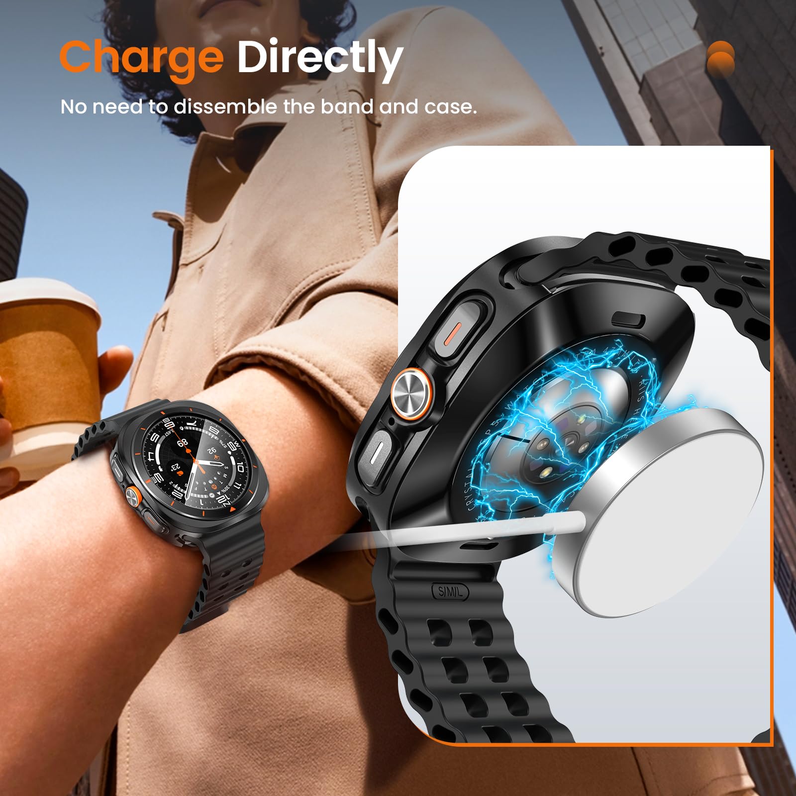 LETOID Coque 3 en 1 en métal pour Samsung Galaxy Watch Ultra/Ultra 2 47 mm, protection d'écran en acier inoxydable, coque arrière rigide en polycarbonate et film en verre trempé 9H pour 7 Ultra & 8
