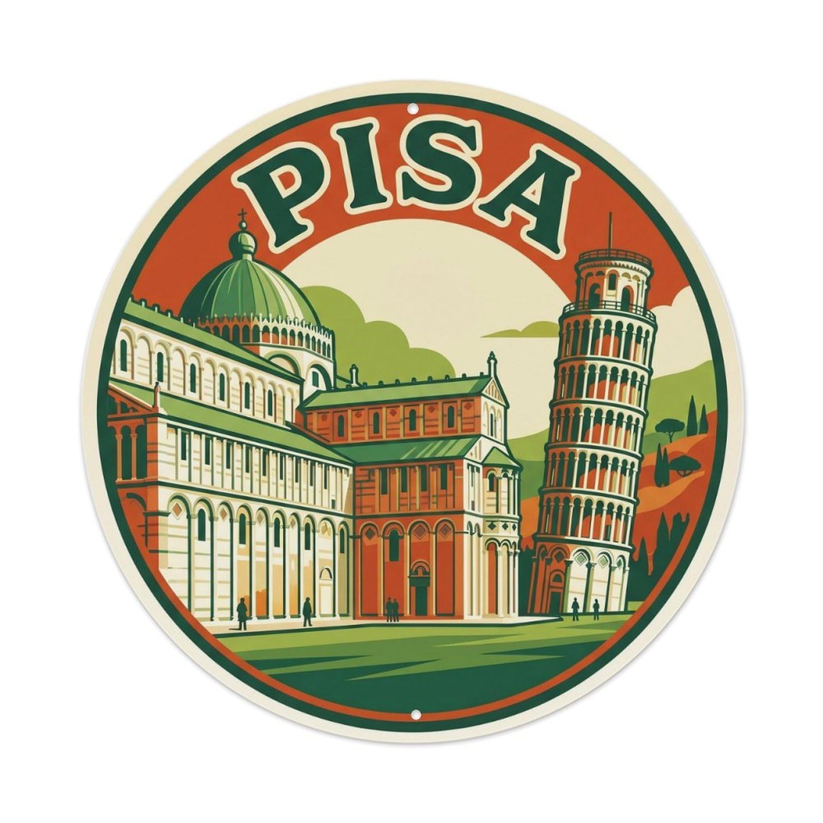 Vintage Travel Pisa Campo Miracoli 2 Metal Tin Sign Plaque Wall Decor for Cafe, Club Bar, Office, Home Garden Round Metal Poster 8x8Inch