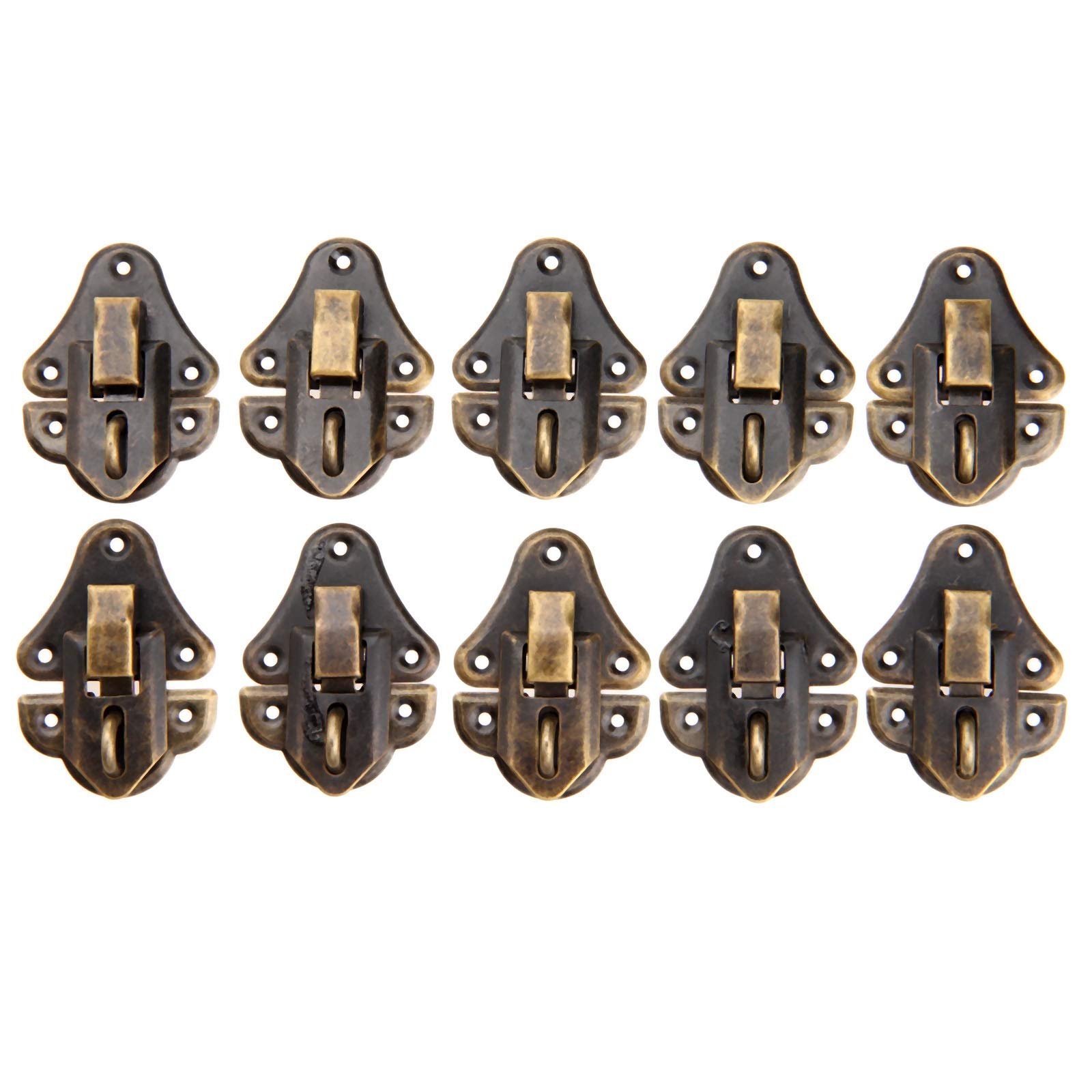 Catch， Pack of 10 Antique Bronze Box Latch Hasp 48x35mm