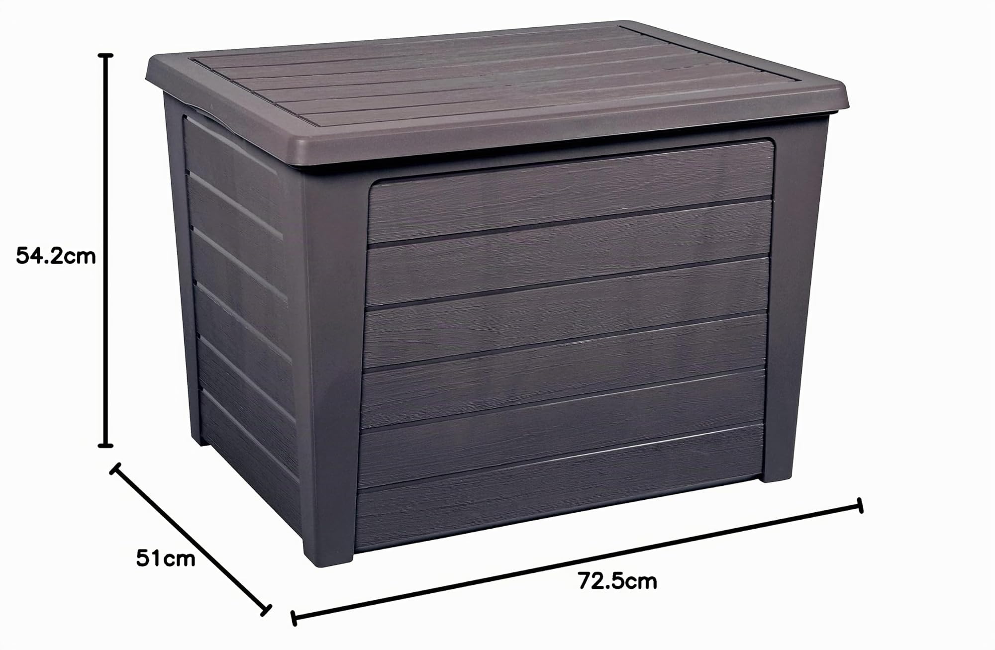 EDA - Coffre de Jardin Baya 160 L - Décor Bois - Rangement Extérieur - Anti-UV - Couvercle clipsable - Gris Anthracite - 72,5 x 54,2 x 51 cm