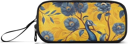 Bolsas de lápices de nylon para la escuela neo-realismo pavo real mantequilla amarillo azul gran capacidad arte lápiz caso papelería bolsa para