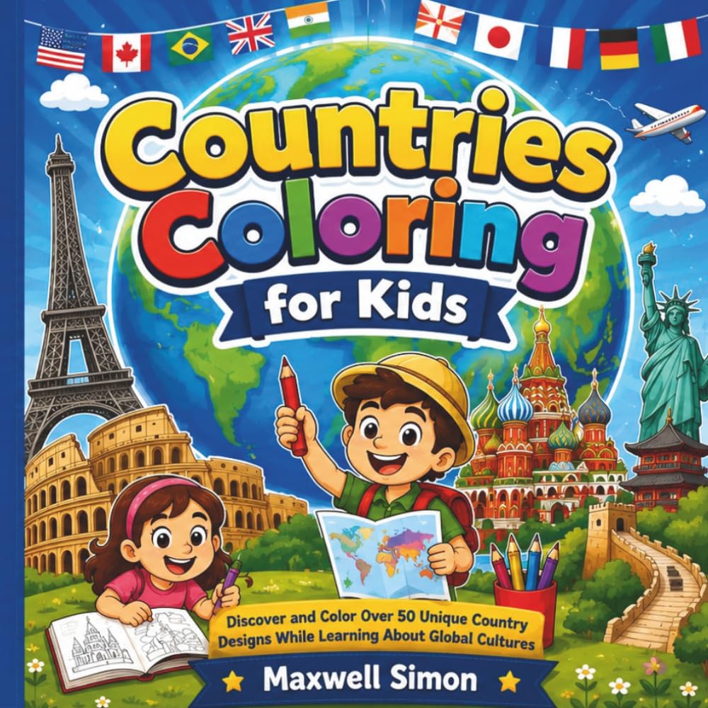 Countries Coloring for Kids: Discover and Color Over 50 Unique Country Designs While Learning About Global Cultures