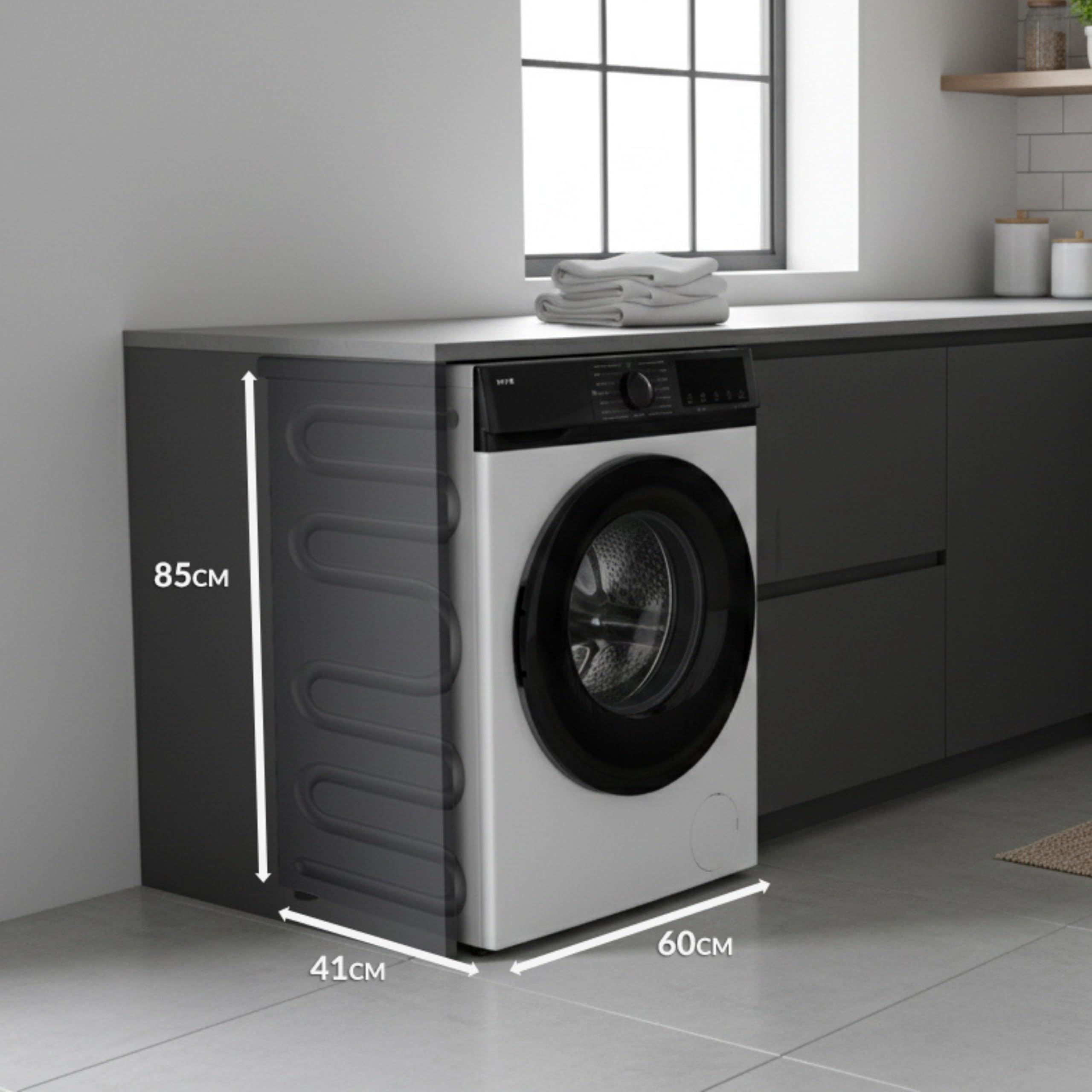 HYE Washing Machine - Washer, 7KG Drum, 1200RPM, Slimline Freestanding Design, Quiet 42 dB Operation, 11 Programs, Quick & Eco Wash, Ideal For Apartments & Smaller Houses - W0107SL12W22 — view 6