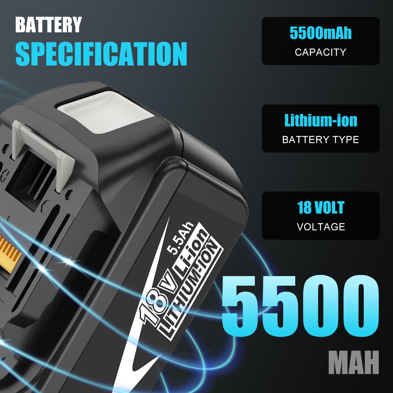 18V 5,5Ah BL1850B Sostituzione per Makita batteria+ caricabatteria, compatibile per Makita 14,4V~18V BL1860B BL1850B BL1840 BL1430 BL1415 e caricabatteria DC18RA DC18RCT DC18R (blue+black)