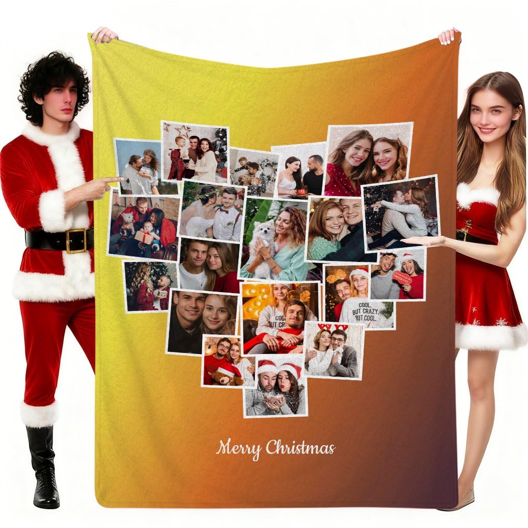 Manta personalizada en forma de corazón con 19 fotos, texto, nombre, regalos para novia, marido, esposa, mamá, papá, hermanos y hermanas