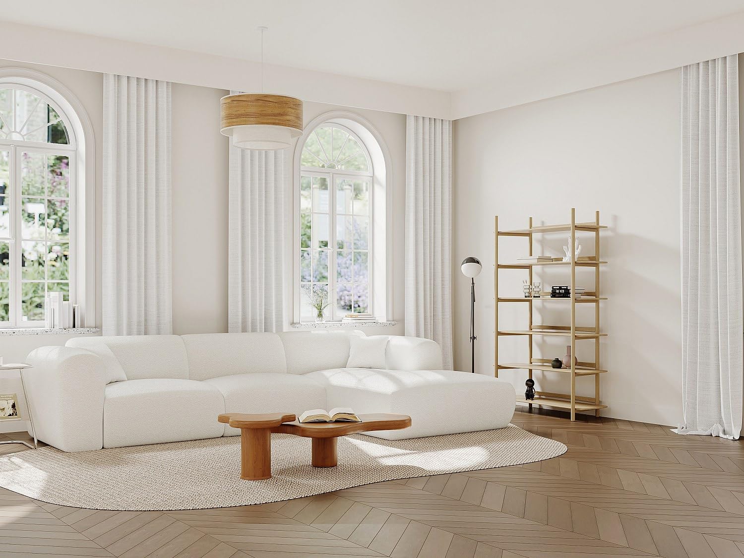 Vente-unique - Ecksofa - Ecke rechts - Bouclé-Stoff - Weiß - POGNI