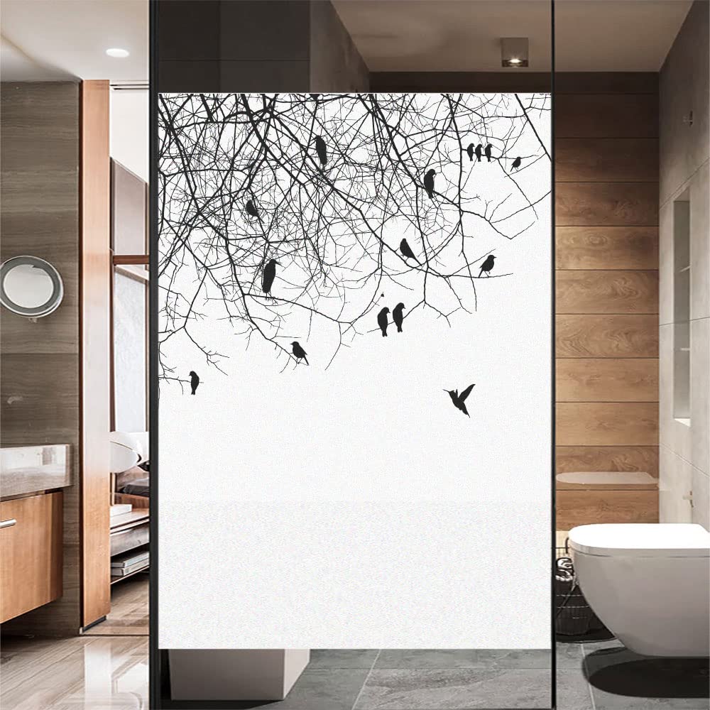 Folia chroniąca okno Folia okienna prywatność styl skandynawski ptaki bez kleju szklana naklejka ochrona przed słońcem kontrola ciepła samoprzylepna na meble(70x160cm)