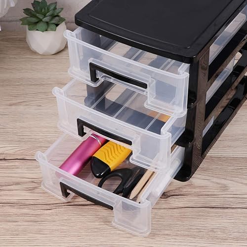 Miniatura 4 de DOITOOL Cajones de almacenamiento de plástico con cajones, organizador de cajones de escritorio de 3 niveles con cajones transparentes para oficina,
