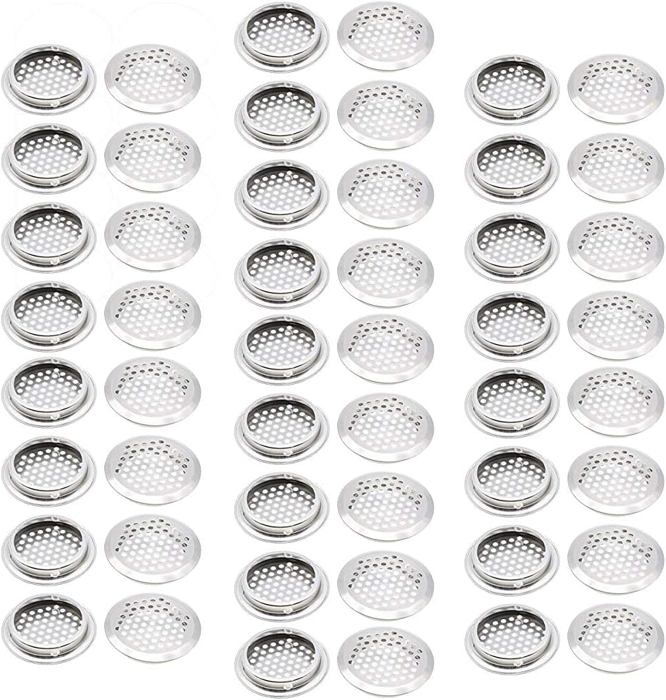 50Pcs Air Vents 53mm Circular Soffit Vent Stainless Steel Round Vent Mesh Hole Louver for Kitchen Bathroom Cabinet Wardrobe
