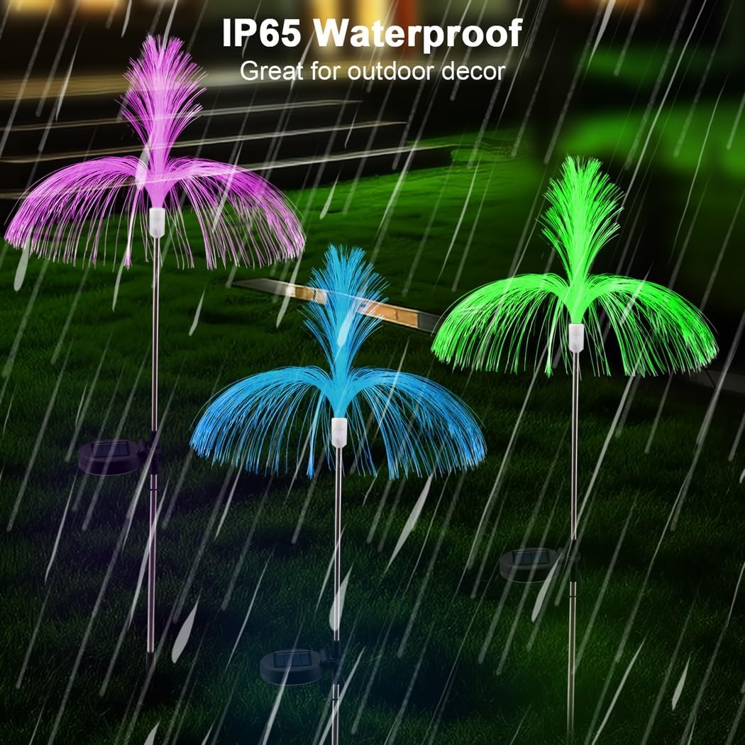 3-Pack Solar Jellyfish Lights, Upgraded Double-Layer Optical Fiber Garden Lights, Ip65 Waterproof