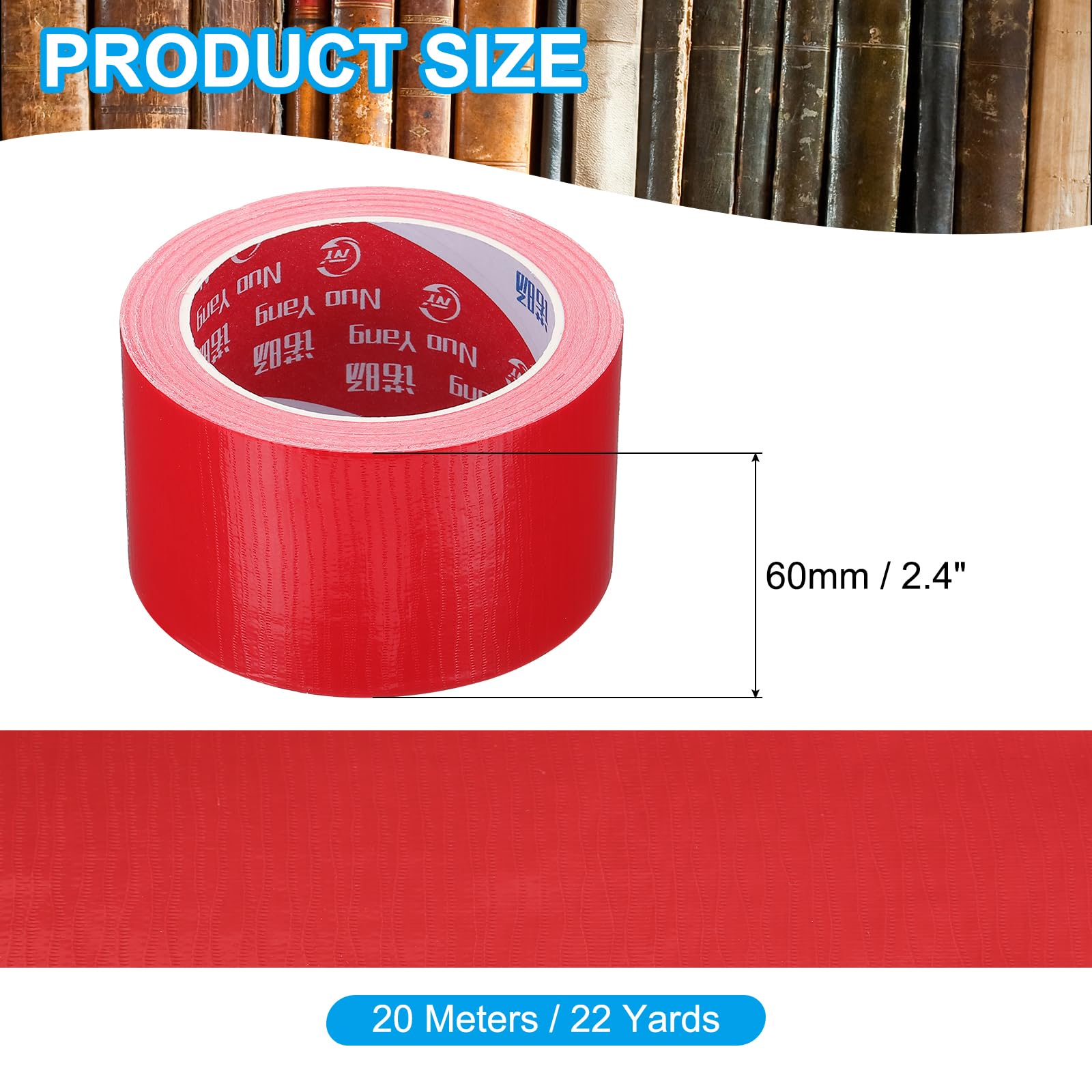 PATIKIL Cinta de Encuadernación de Libros de 2.4" x 0.007", 22 Yardas de Cinta de Reparación de Encuadernación de Libros de Tela Autoadhesiva para Reparar Libros Antiguos, Roja