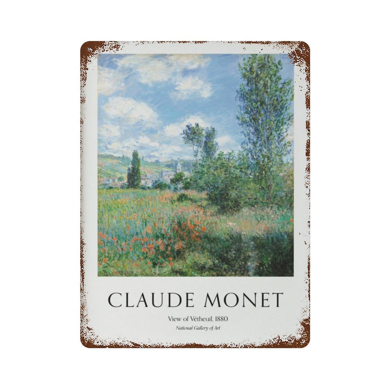 xiaoxiaoshen Monet 'view of Vétheuil' Floral Impressionist Painting Wall Decor Art Metal Tin Poster Modern Home Decor Art Home Bar Shop Decorations Vintage Sign 40x30cm
