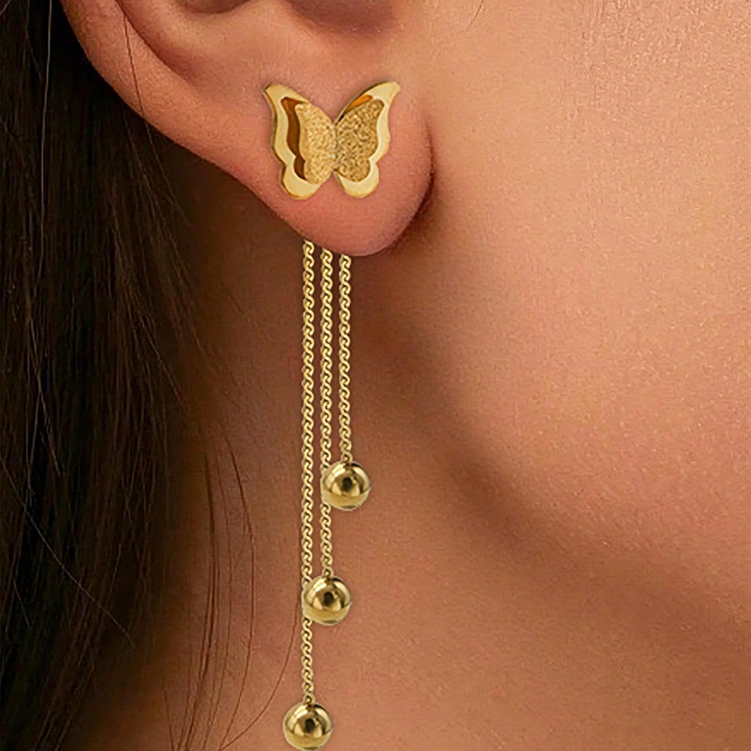 Butterfly Dangle Earrings Gold Wedding Bridal Long Earrings for Women Formal Elegant Jewelry - Image 2