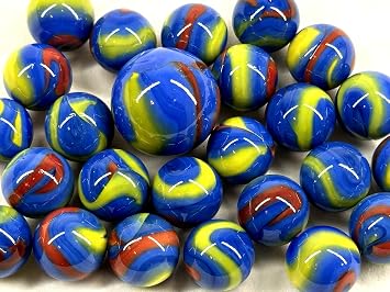 Big Game Toys25 Glass Marbles Molecule Blue/Red/Yellow Classic Style Game Pack 24 Player, 1 Shooter Decor/Vase Filler/Aquarium