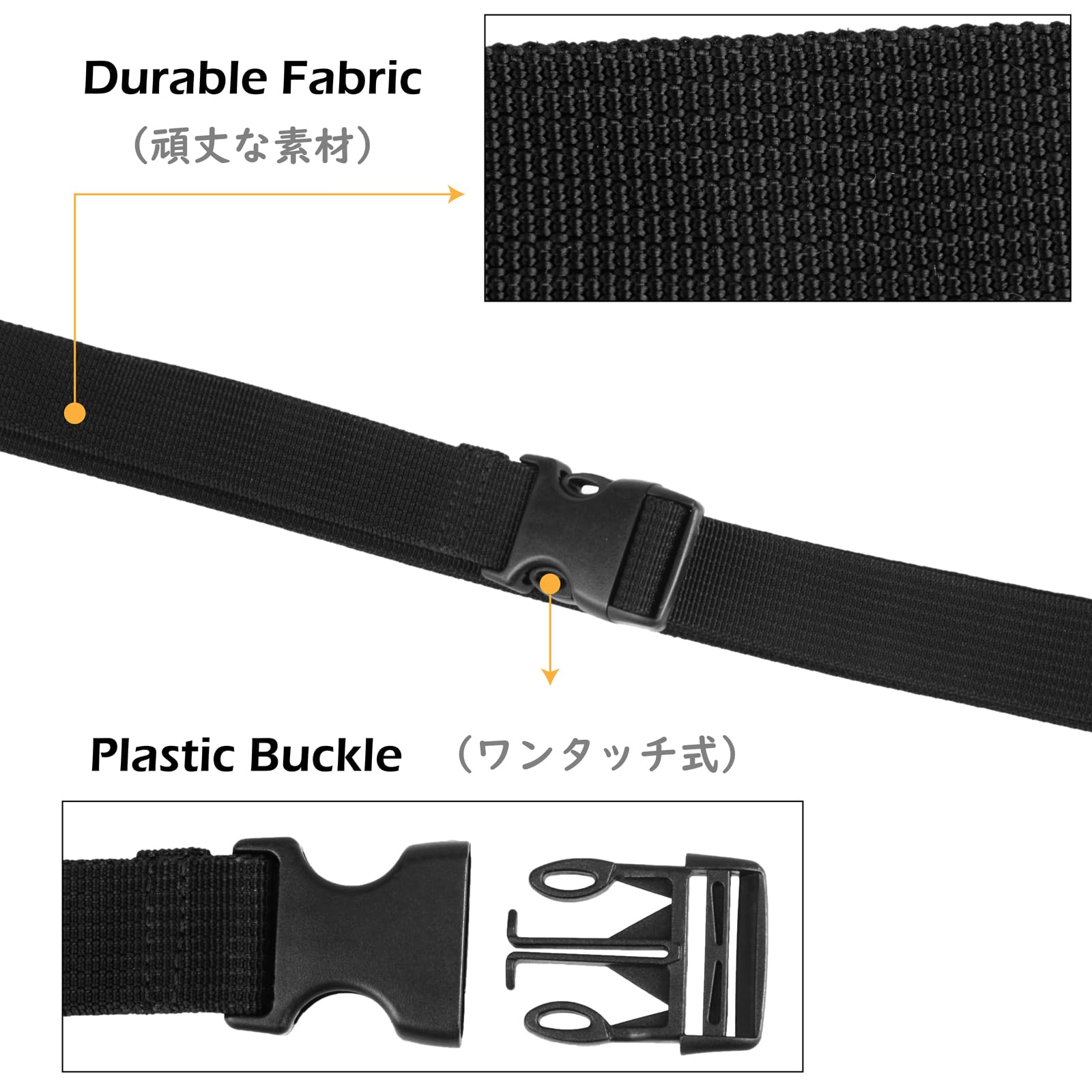 Sangle à Boucle Rapide TRIWONDER 25mm 1m - Noire, Robuste Pour Bagages Et Fixation