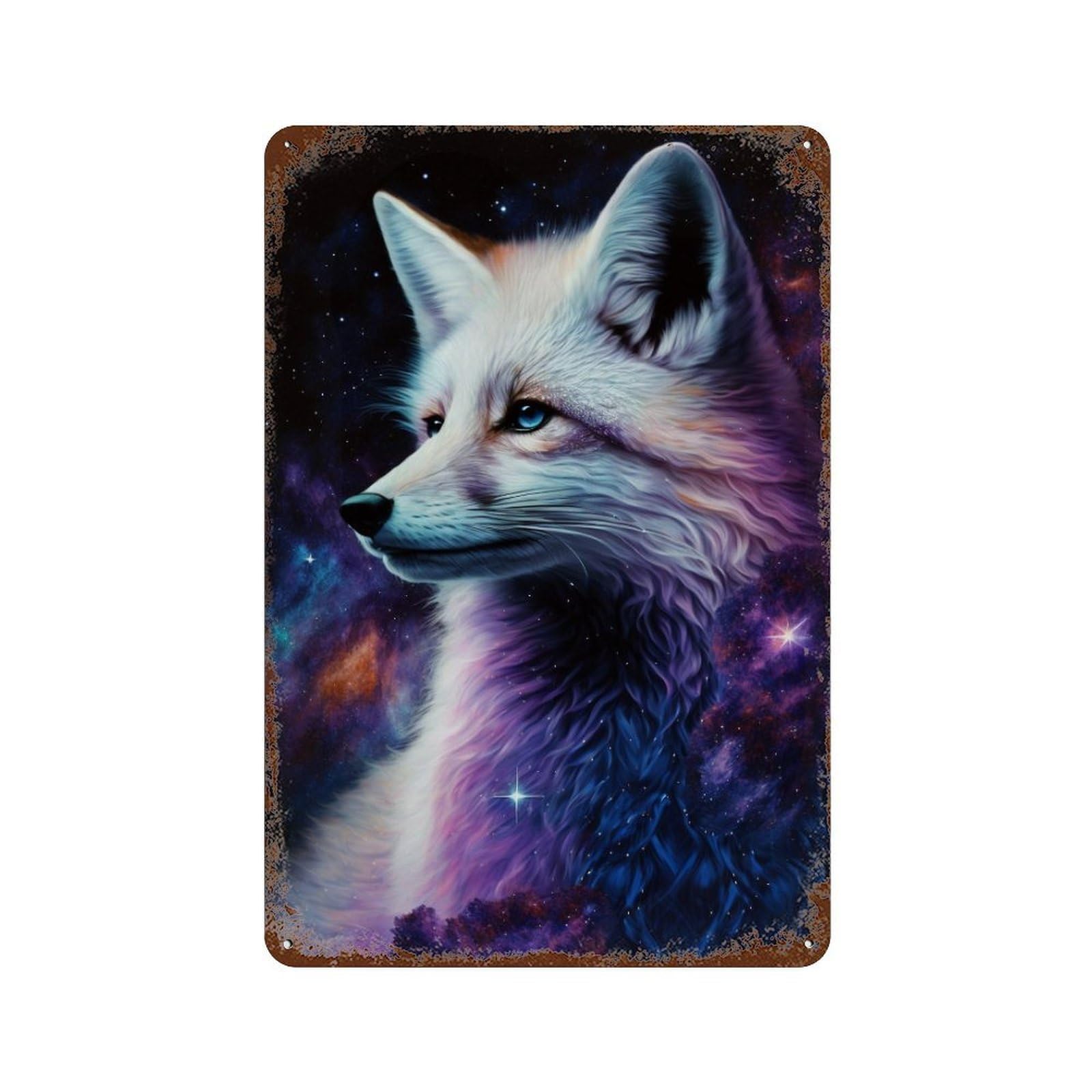 Cosmic Fox Art Print-2 11.8"x7.9" Weathered Tin Sign, Shabby Chic Decor for Cafe, Home Bar And Lounge Decor