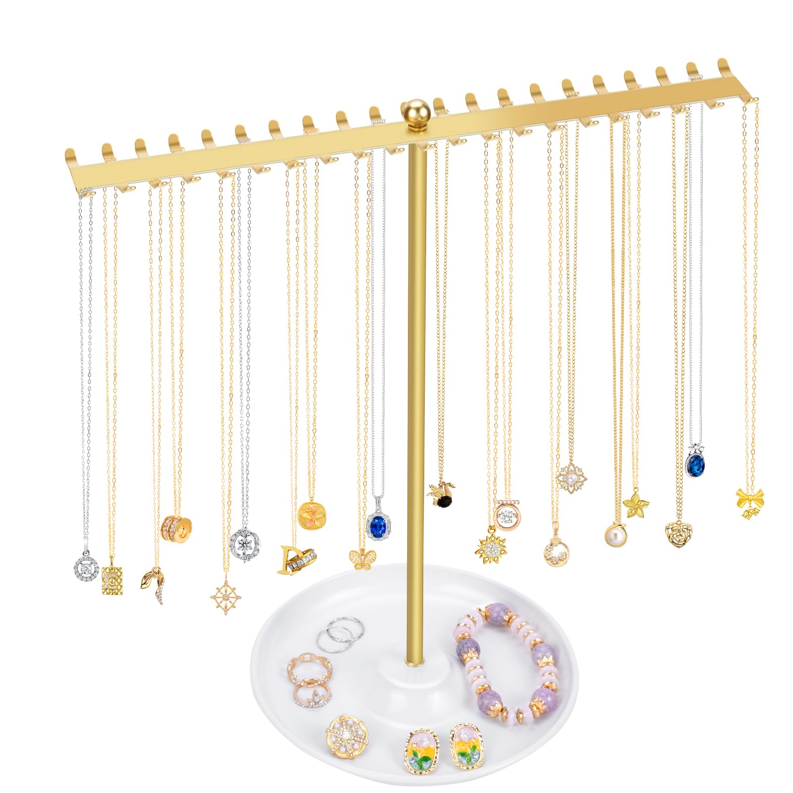 OAOLEER Necklace Holder Organizer, Jewelry Holder Stand Display Gold Metal Jewelry Tree Storage for Women Girls for Necklaces Bracelets Earrings Rings